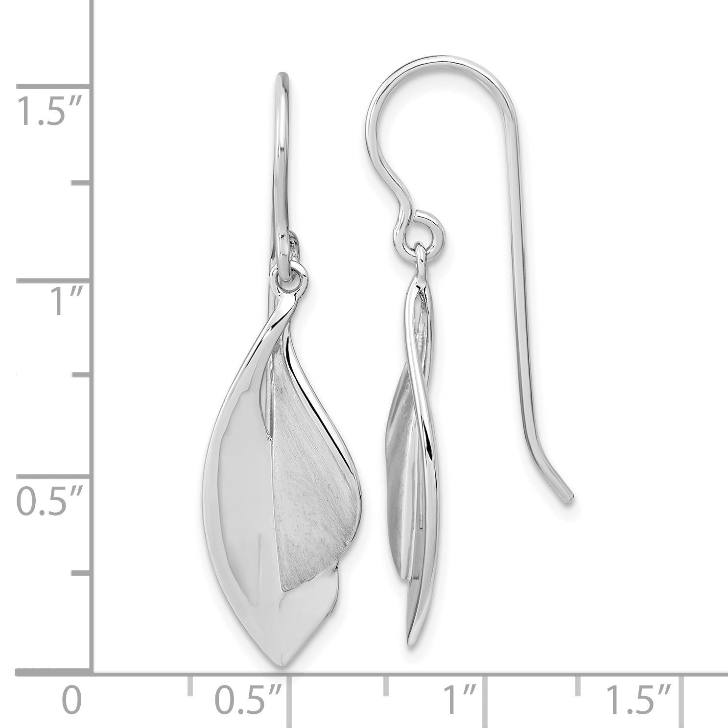 Sterling Silver RH plate Brushed and Polished Dangle Shephard Hook Earrings