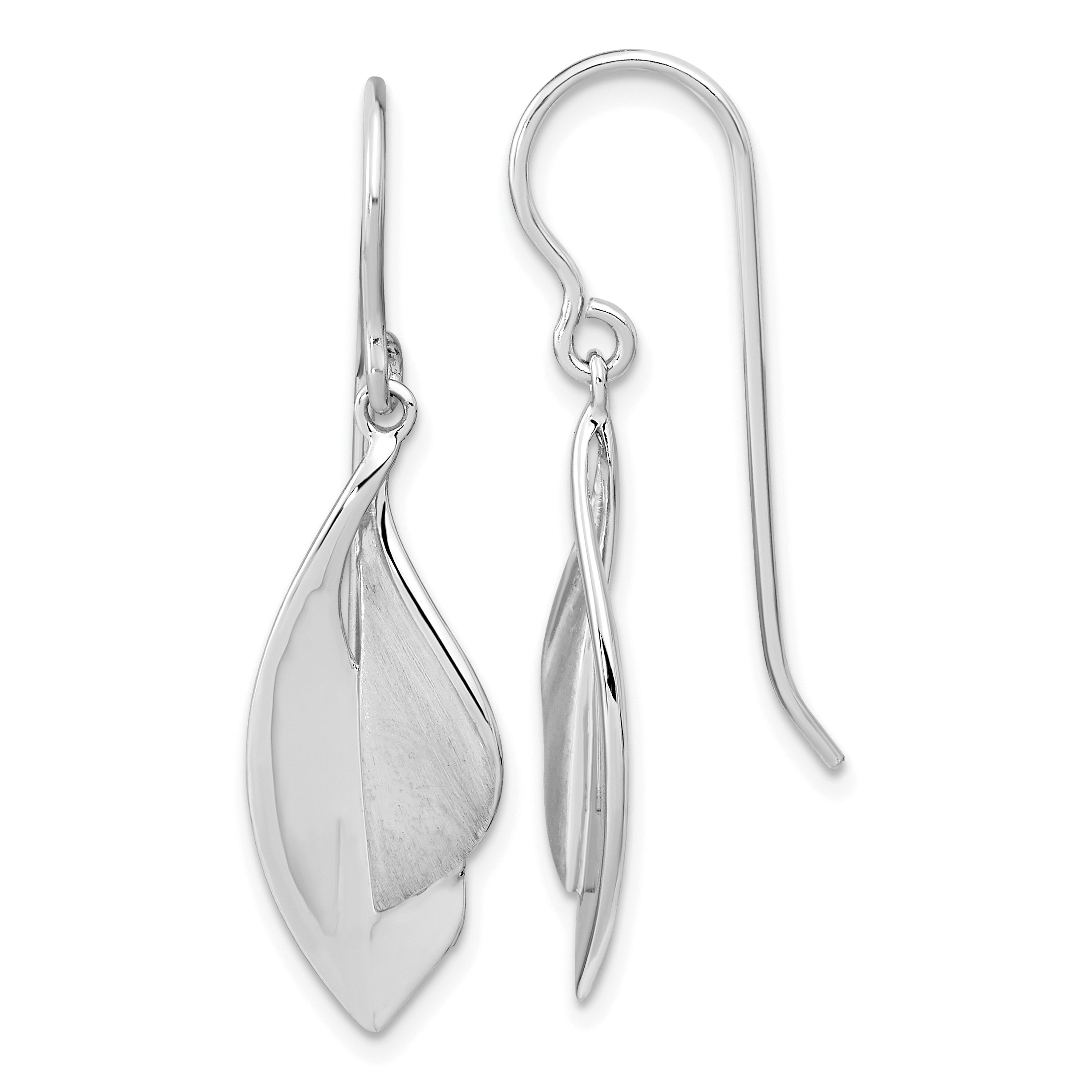 Sterling Silver RH plate Brushed and Polished Dangle Shephard Hook Earrings Main image