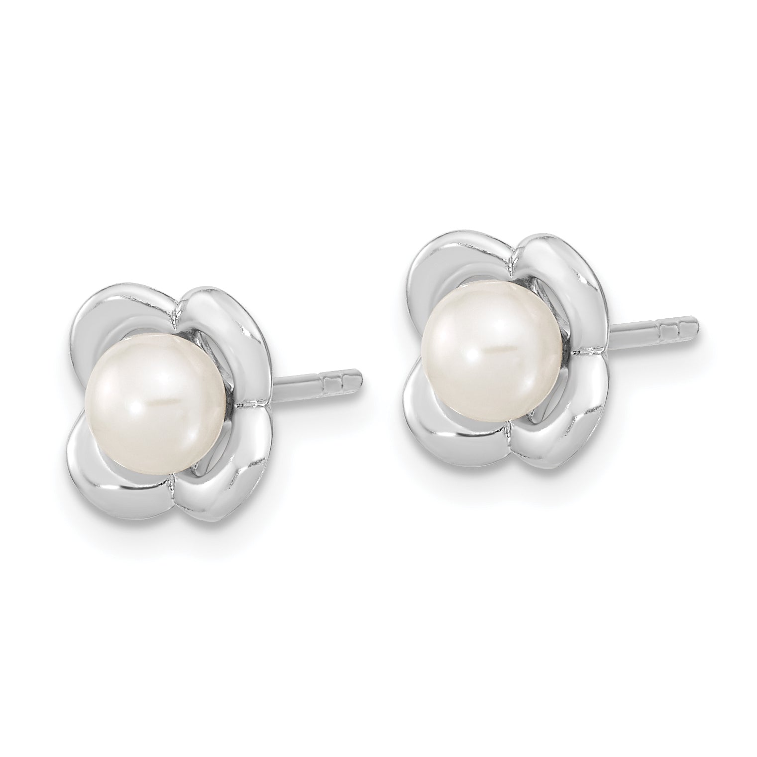 Sterling Silver RH-plated Polished FWC Pearl Flower Post Earrings Secondary image