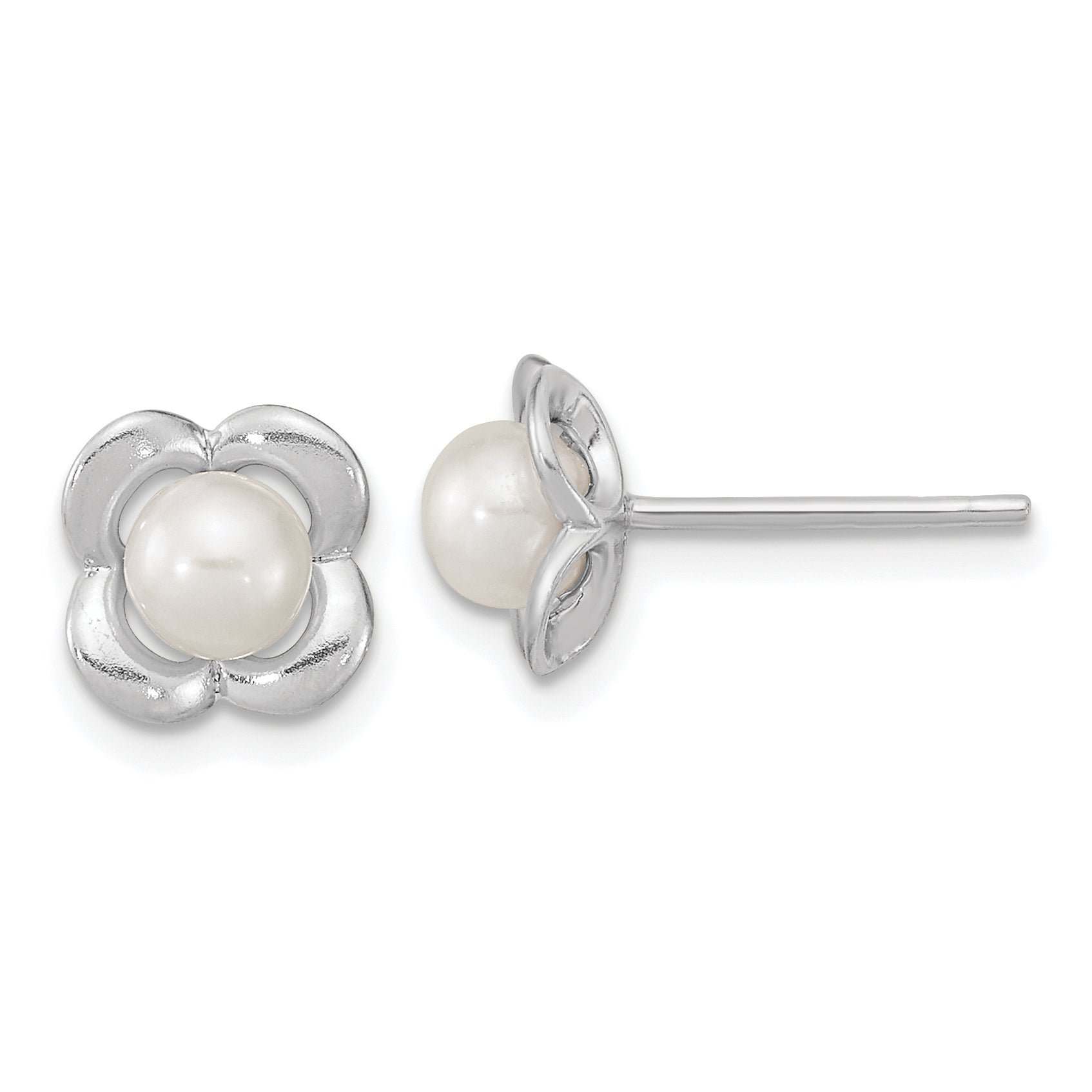 Sterling Silver RH-plated Polished FWC Pearl Flower Post Earrings Main image