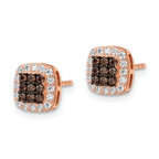 Sterling Silver Rose-tone Blk Rhodium-plate Fancy CZ Square Post Earrings