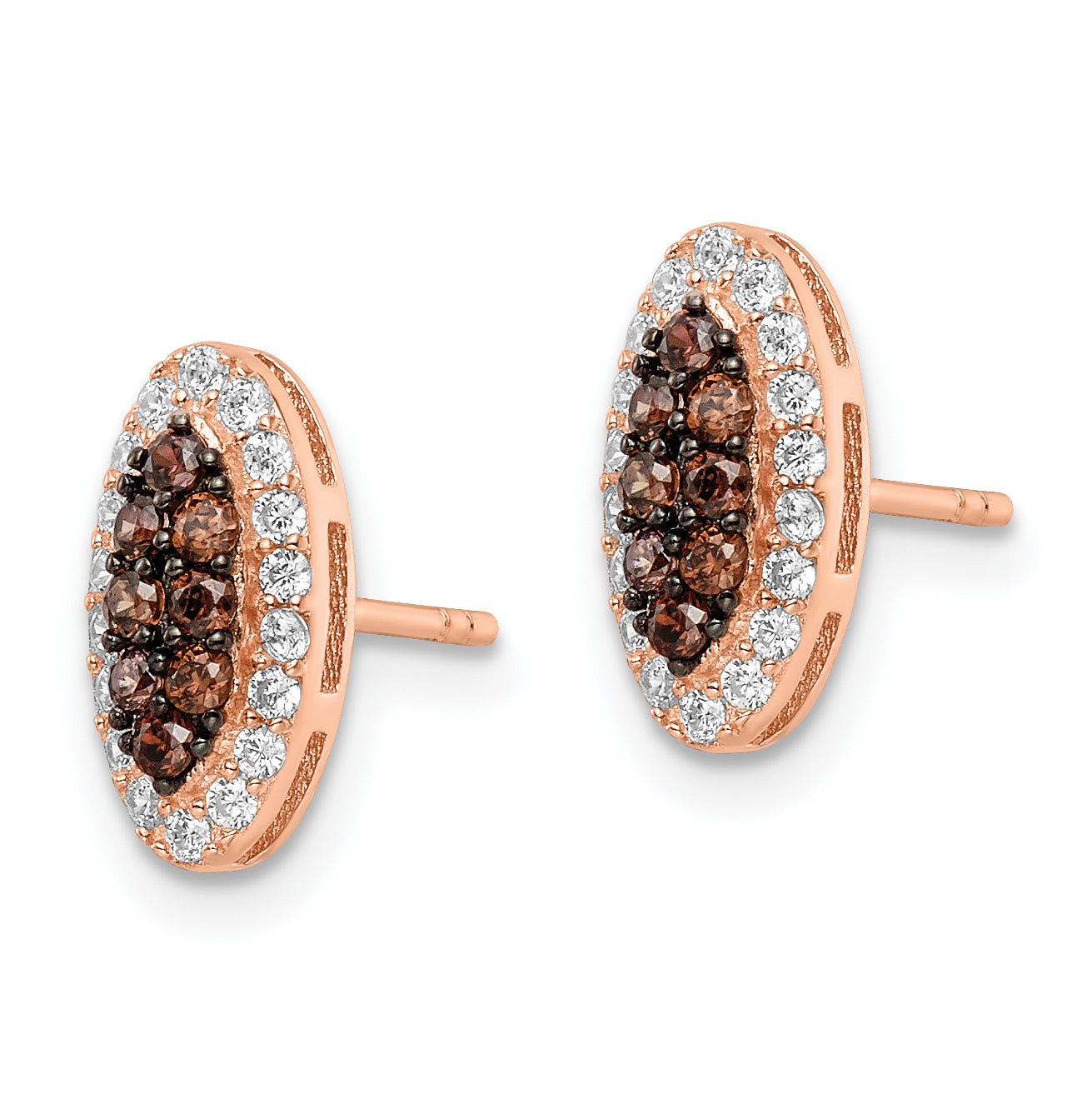 Sterling Silver Rose-tone Black Rhodium-plated CZ Post Earrings