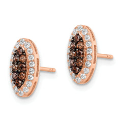 Sterling Silver Rose-tone Black Rhodium-plated CZ Post Earrings