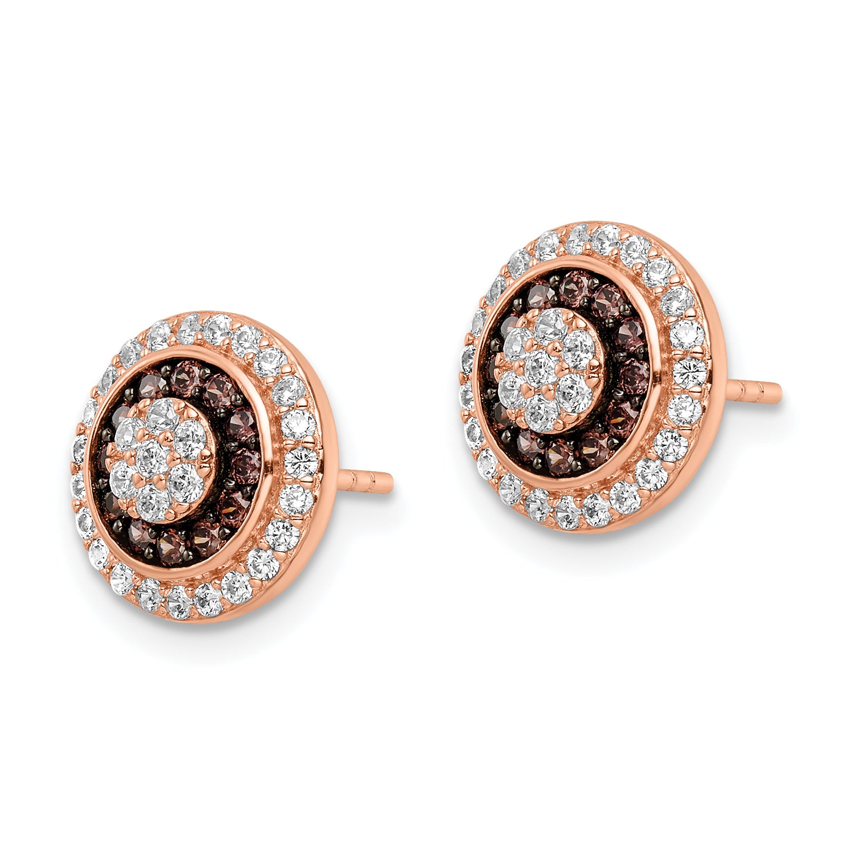 Sterling Silver Rose-tone Black Rhodium-plated CZ Fancy Post Earrings Secondary image