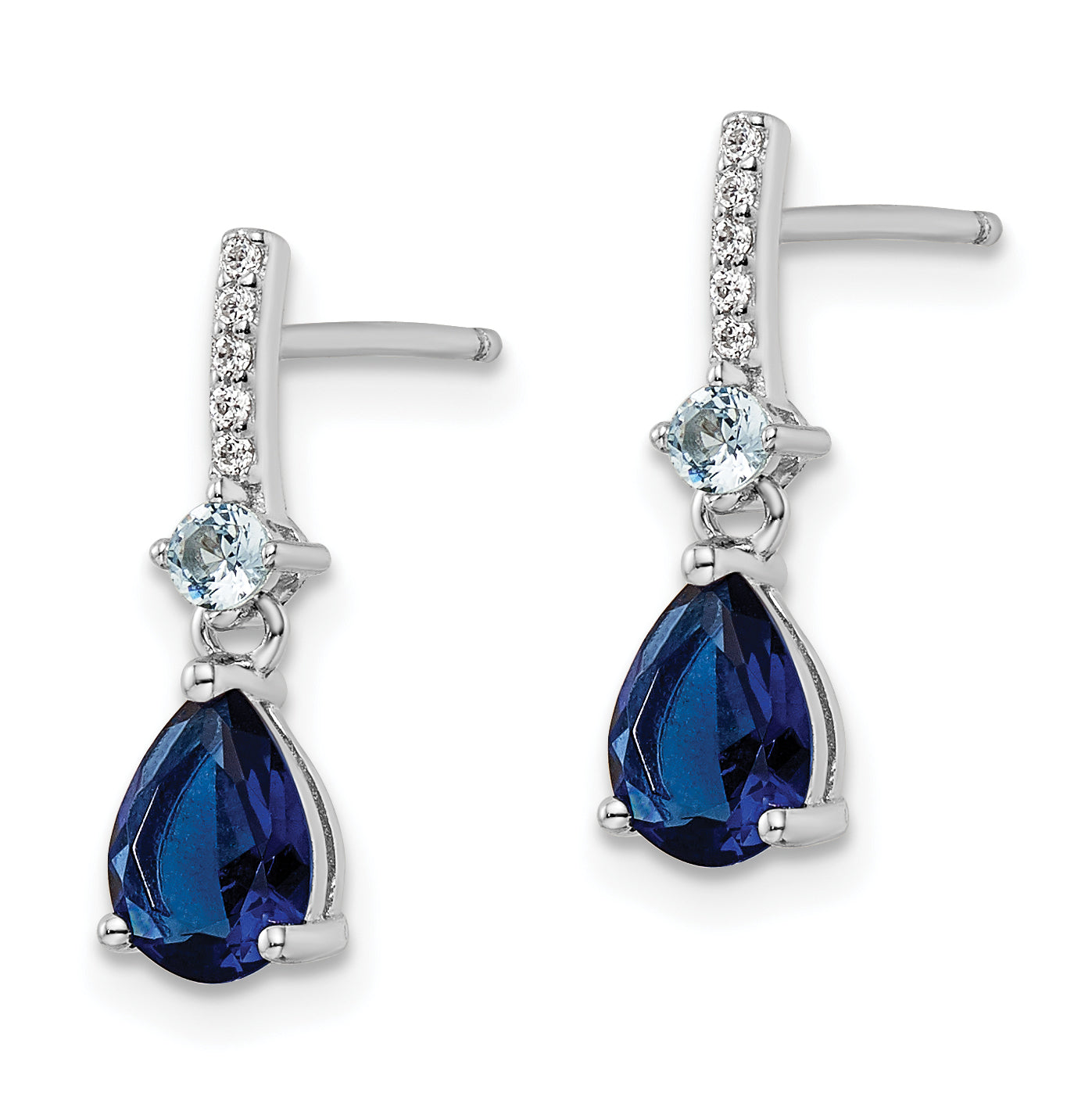 Sterling Silver Rhodium-plated CZ and Blue Glass Post Dangle Earrings Secondary image