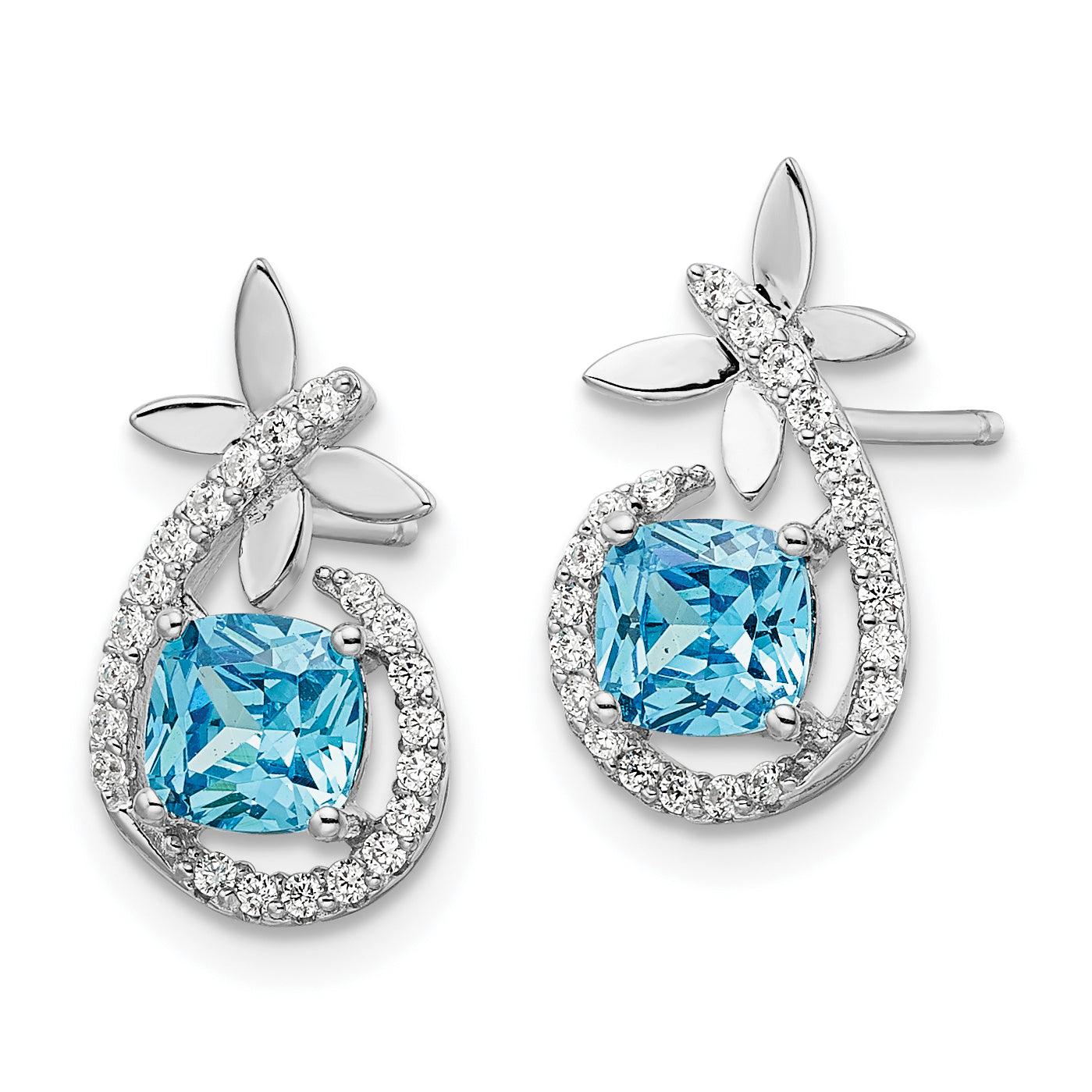Sterling Silver Rhodium plated Blue & White CZ  Butterfly Post Earrings Secondary image