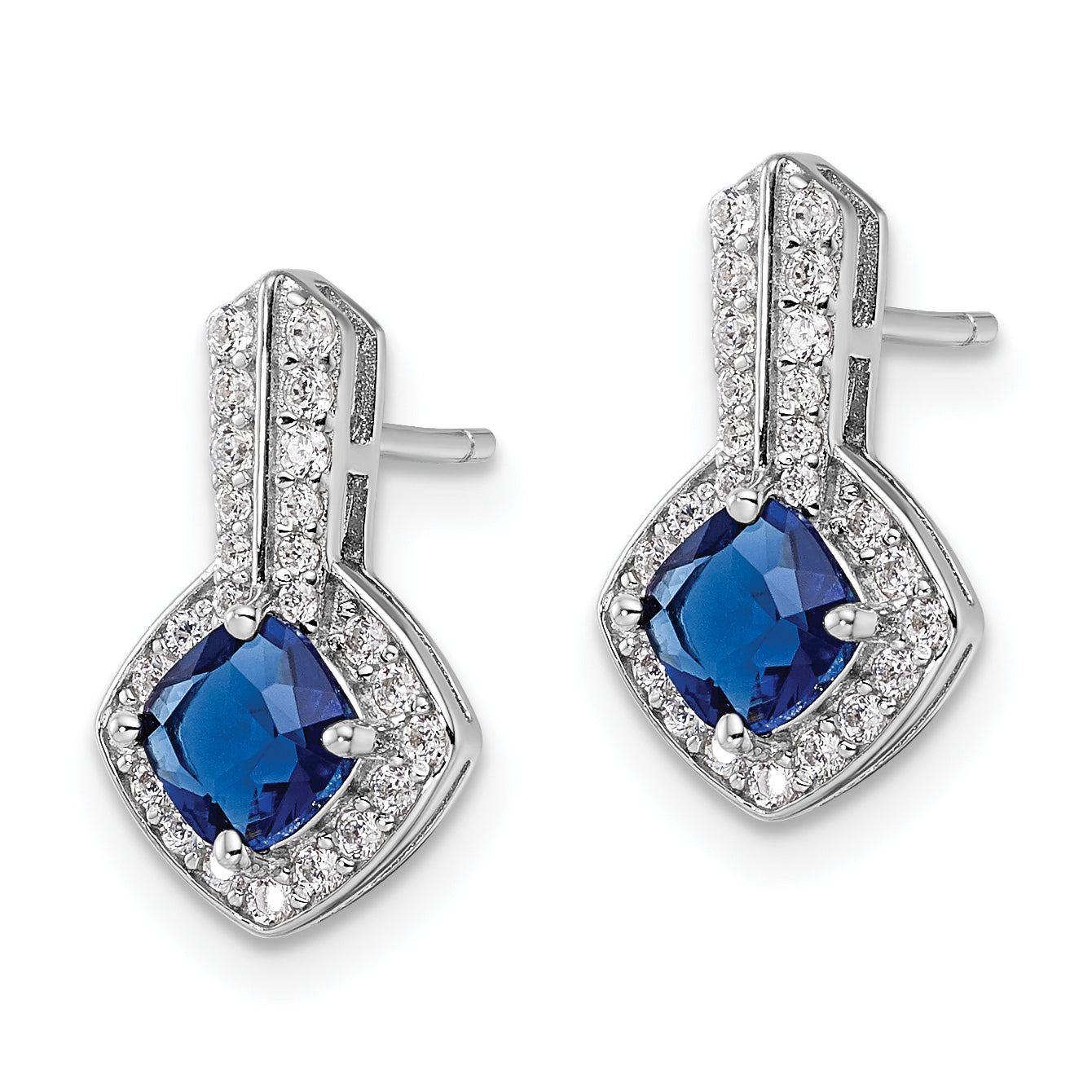 Sterling Silver Rhodium-plated CZ and Blue GlaSterling Silver Post Earrings Secondary image