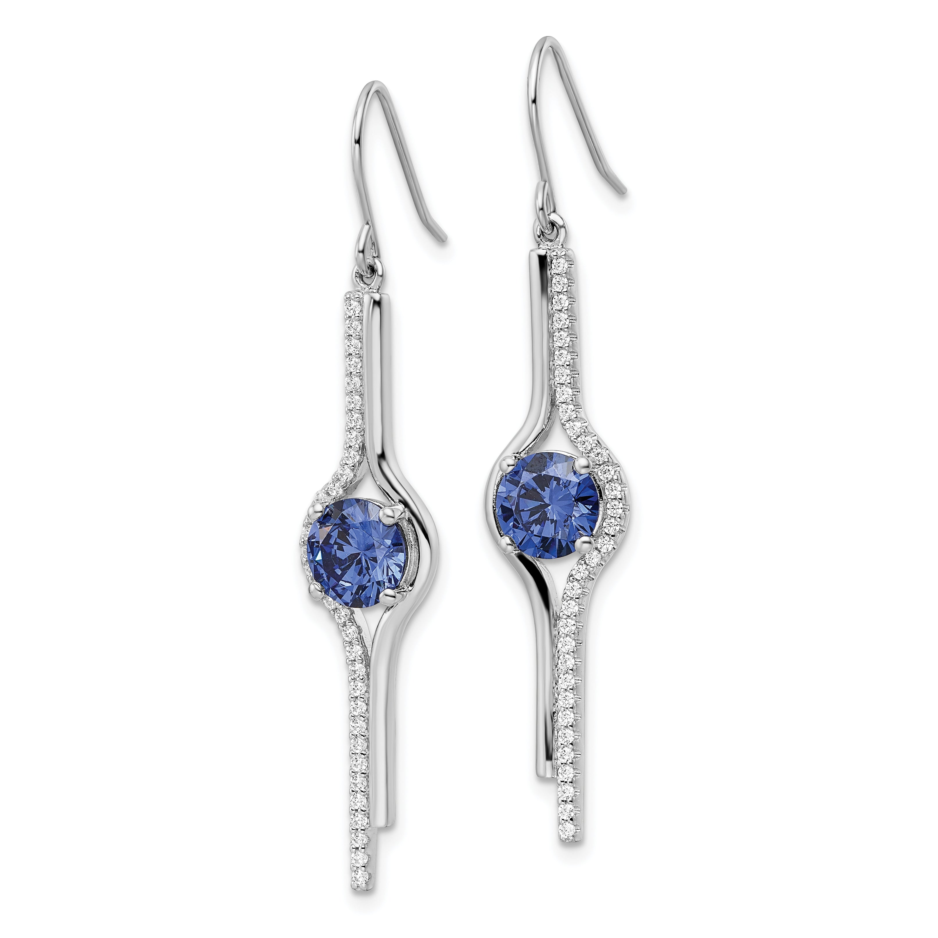 Sterling Silver Rhodium-plated Blue and Clear CZ Dangle Earrings Secondary image