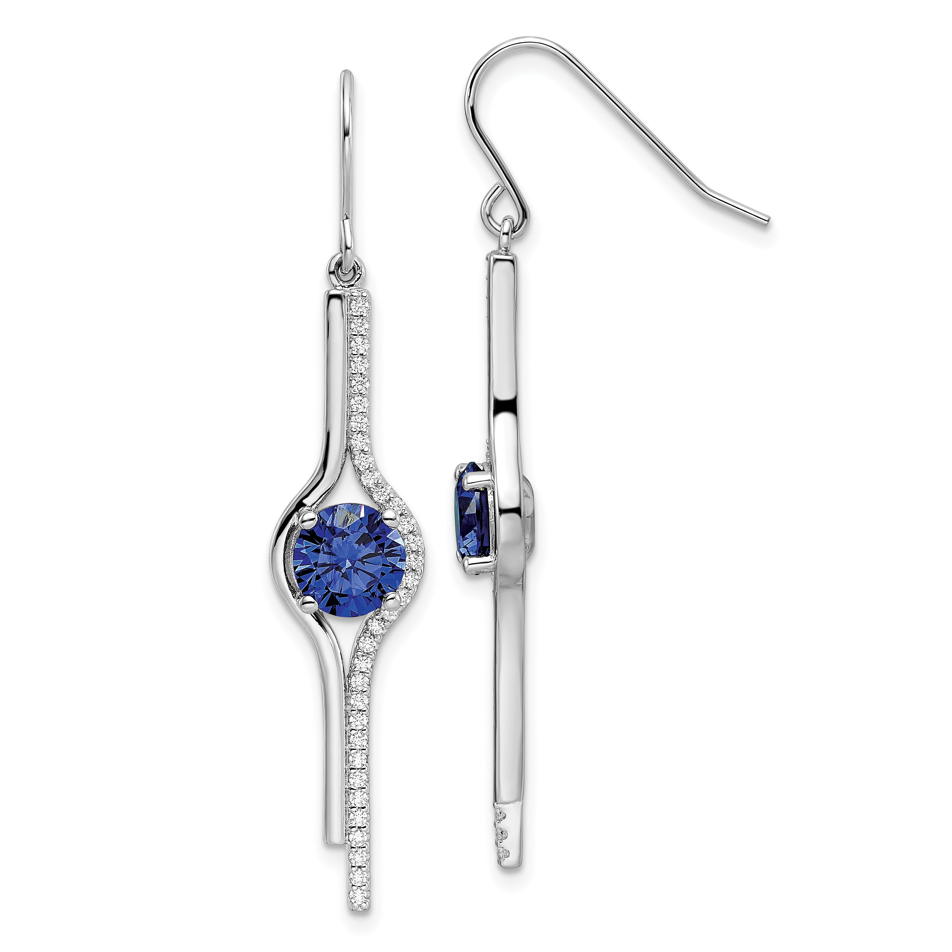 Sterling Silver Rhodium-plated Blue and Clear CZ Dangle Earrings Main image