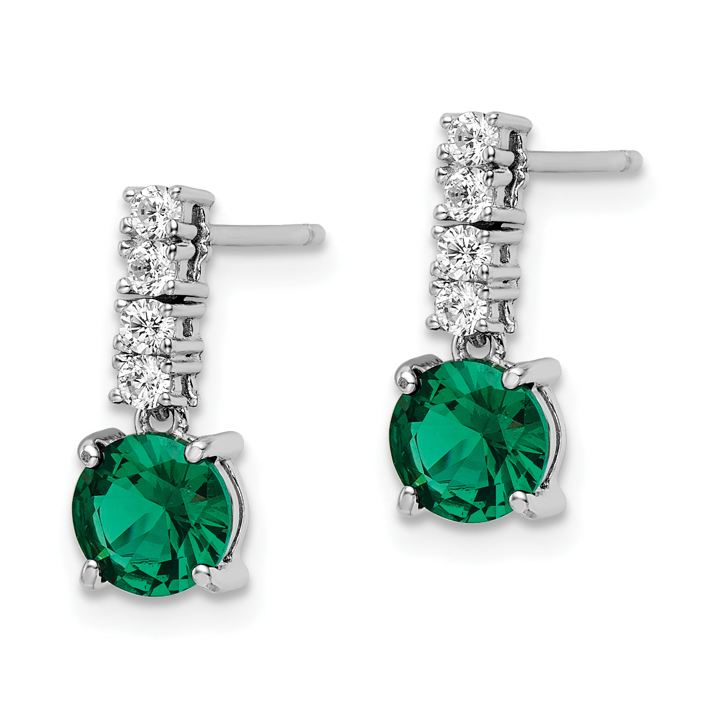 Sterling Silver Polished Rhodium-plated Green/Clear CZ Post Dangle Earrings Secondary image