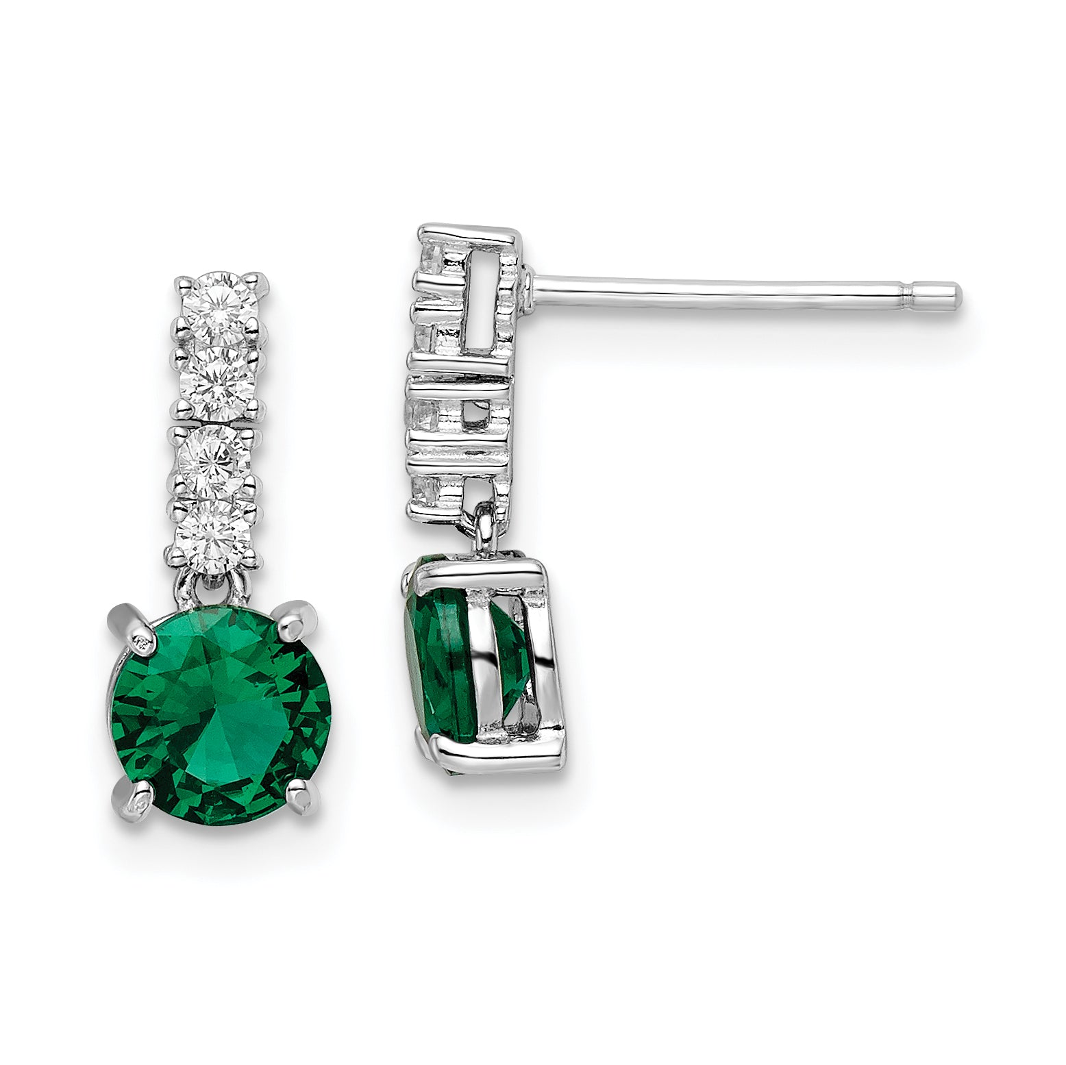 Sterling Silver Polished Rhodium-plated Green/Clear CZ Post Dangle Earrings Main image