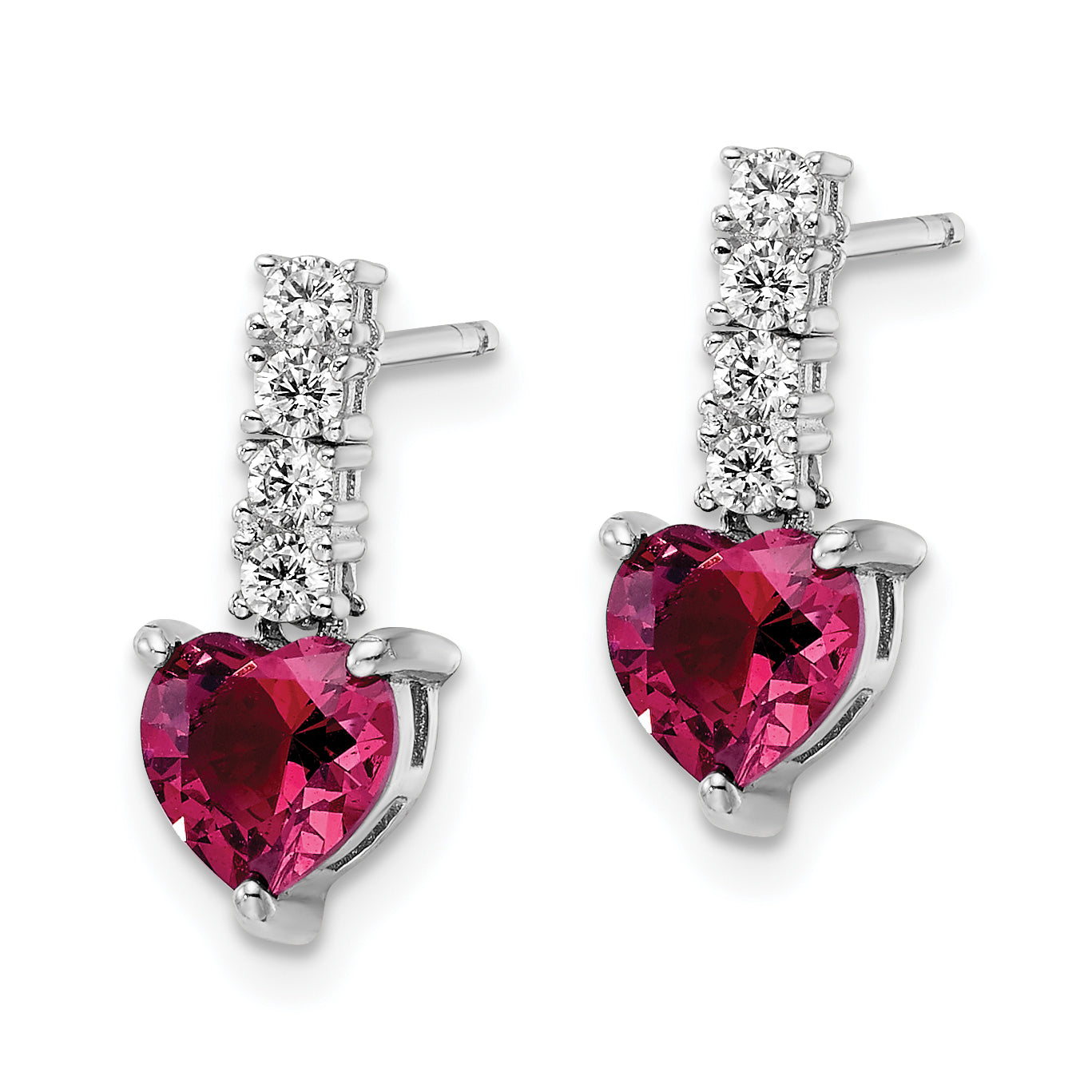 Sterling Silver Polish Rhod-plated Created Ruby Heart Post Dangle Earrings Secondary image