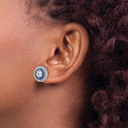 Sterling Silver Rhodium-plated Polished Blue & White CZ Round Post Earrings