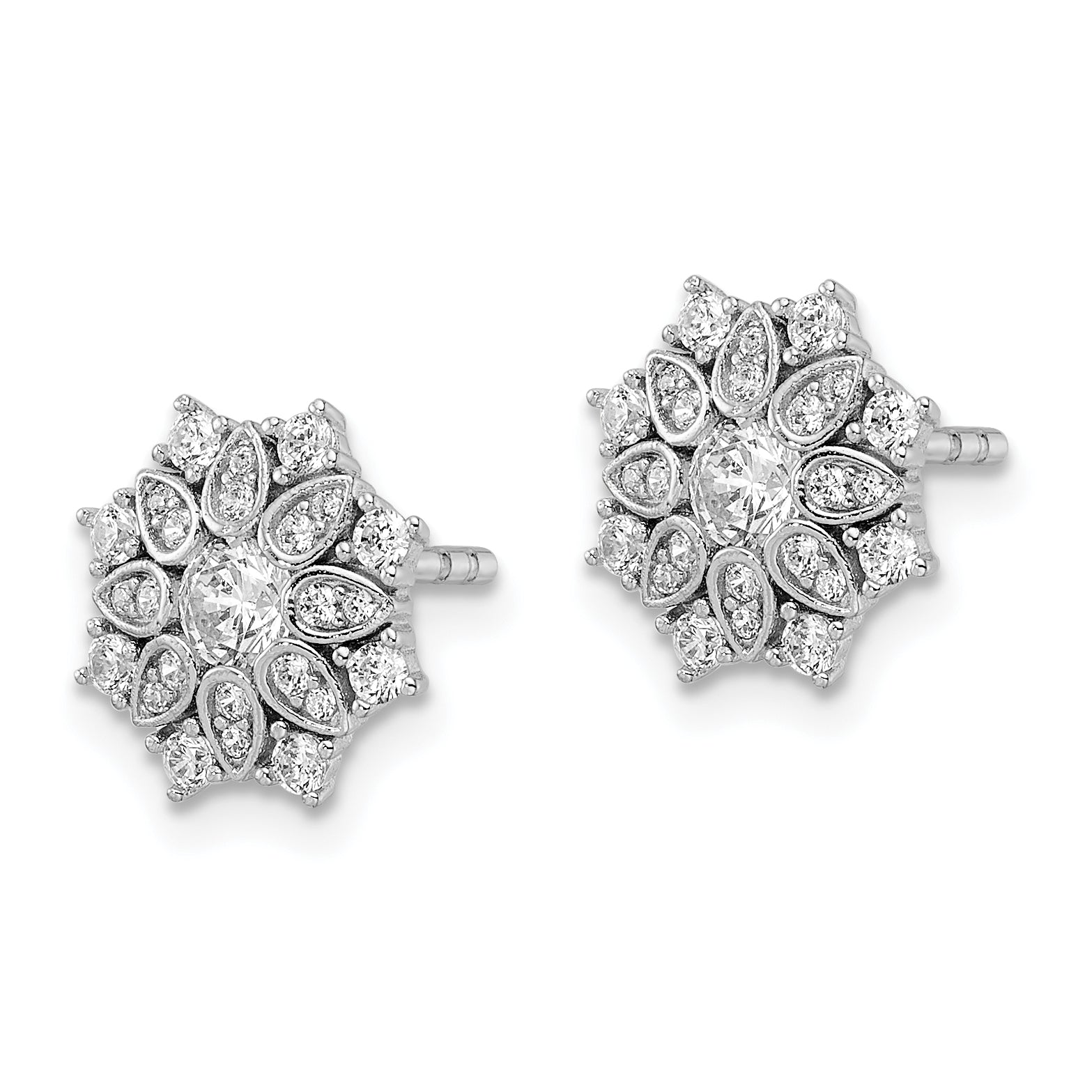 Sterling Silver Rhodium-plated CZ Snowflake Post Earrings Secondary image