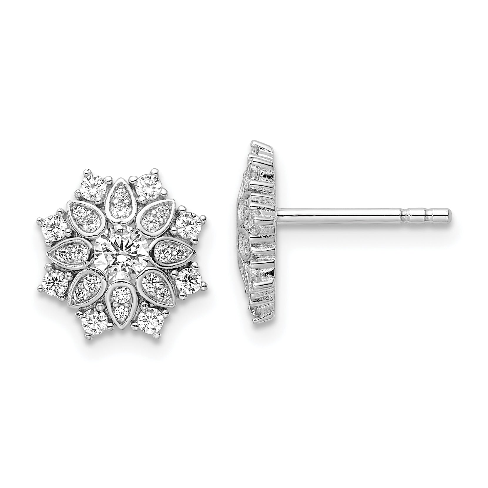Sterling Silver Rhodium-plated CZ Snowflake Post Earrings Main image