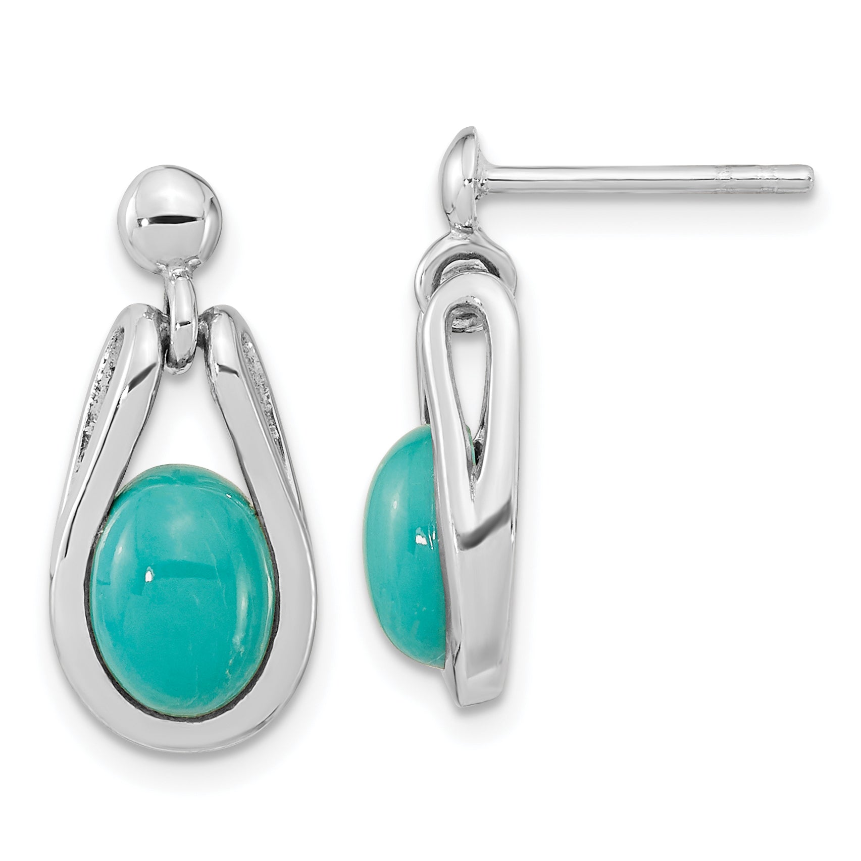 Sterling Silver RH-plated Oval Chinese Turquoise Dangle Post Earrings Main image