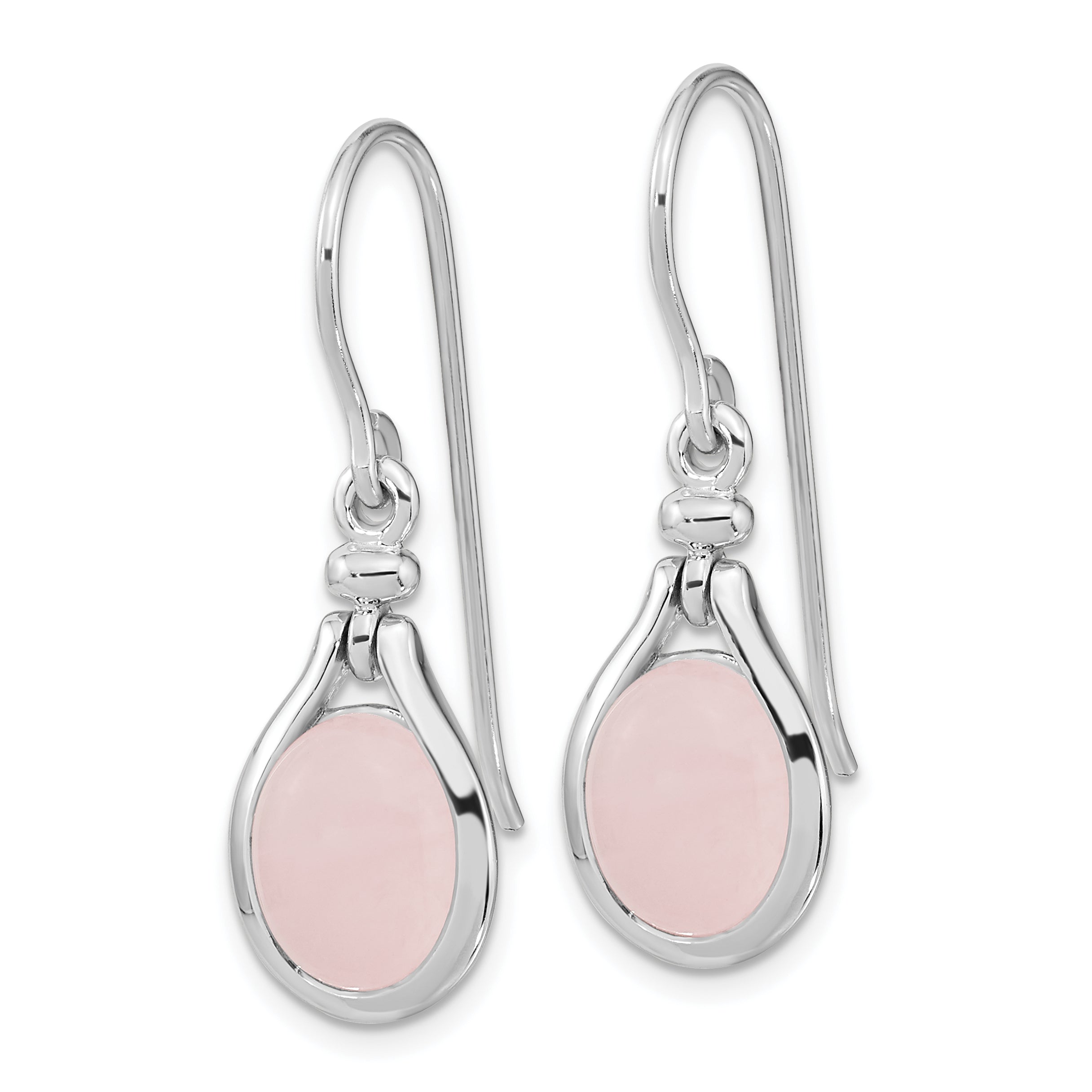Sterling Silver RH-plated Rose Quartz Oval Dangle Earrings Secondary image