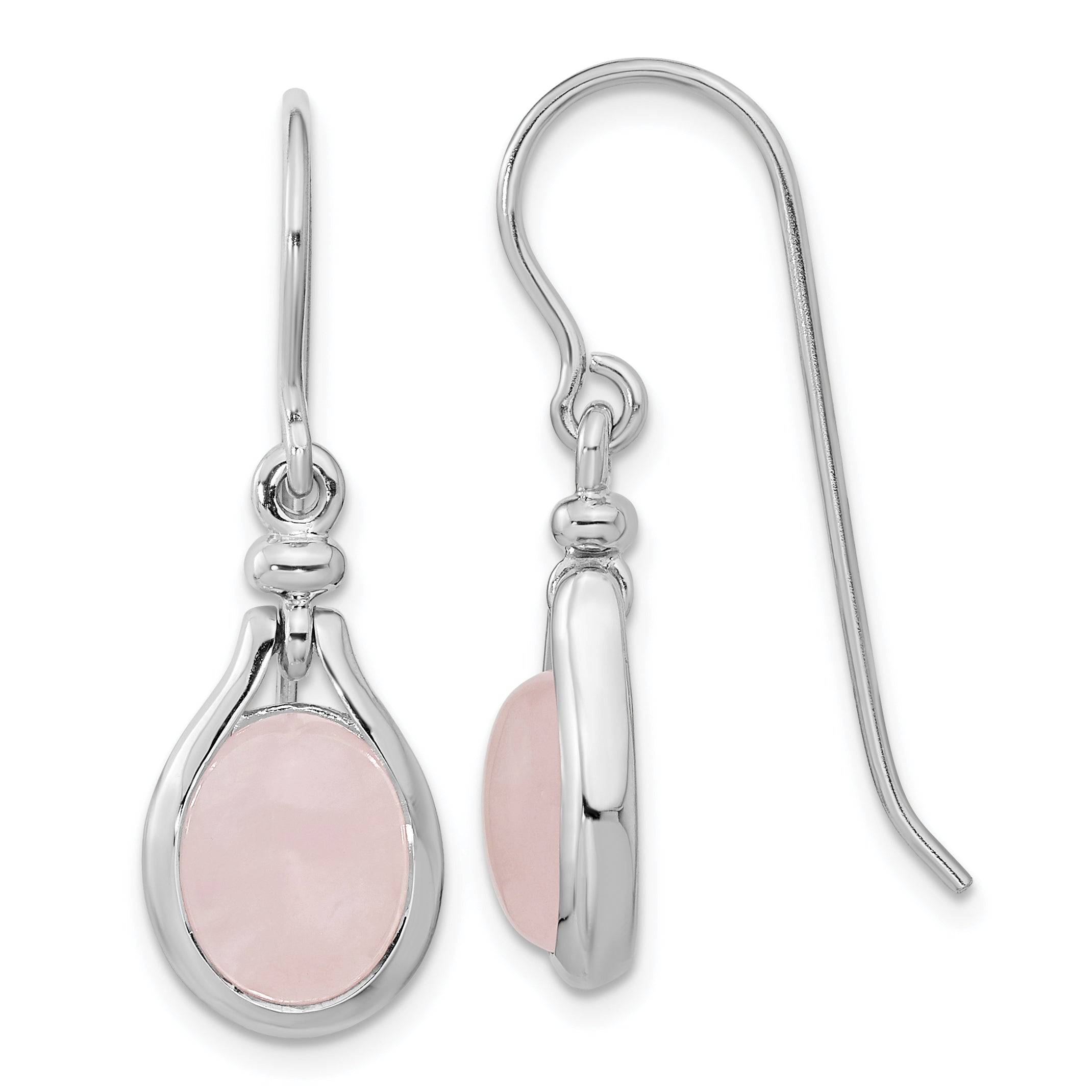 Sterling Silver RH-plated Rose Quartz Oval Dangle Earrings Main image