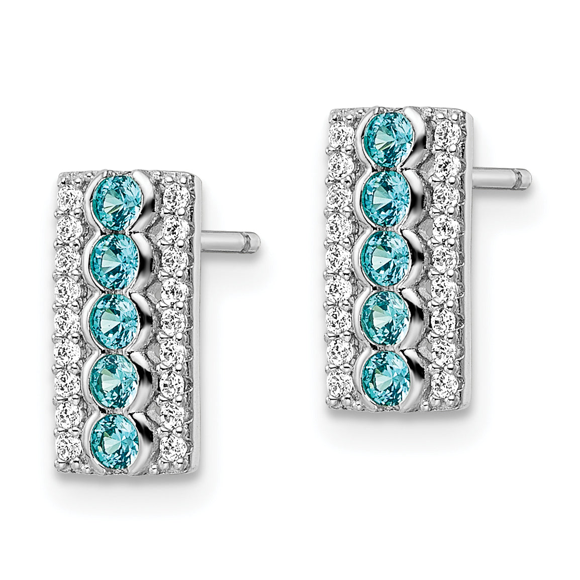 Sterling Silver Rhodium plated Aqua & White CZ Post Earrings Secondary image
