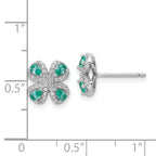 Sterling Silver Rhodium plated Teal & White CZ Post Earrings