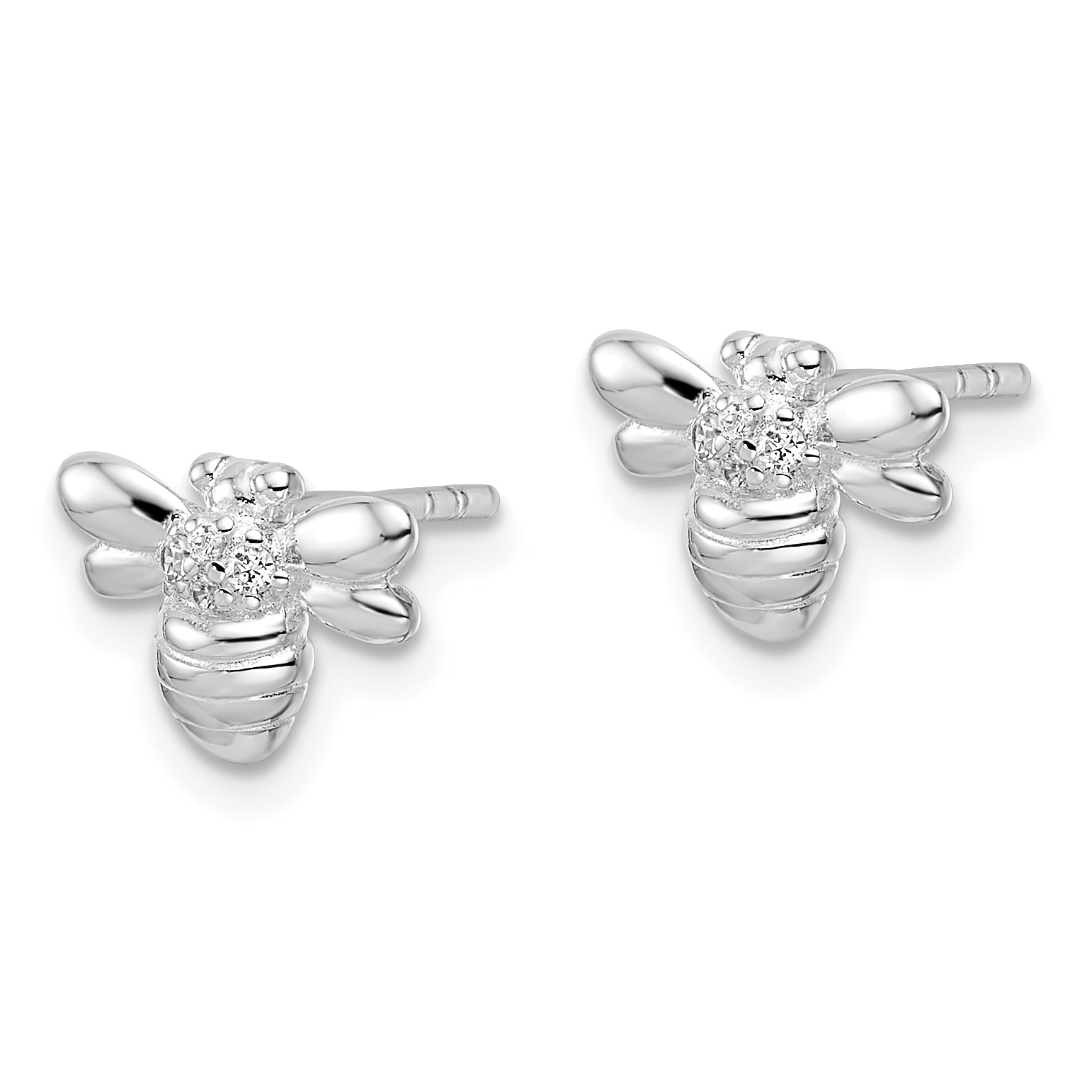 Sterling Silver Rhodium-plated Polished CZ Bumble Bee Post Earrings Secondary image