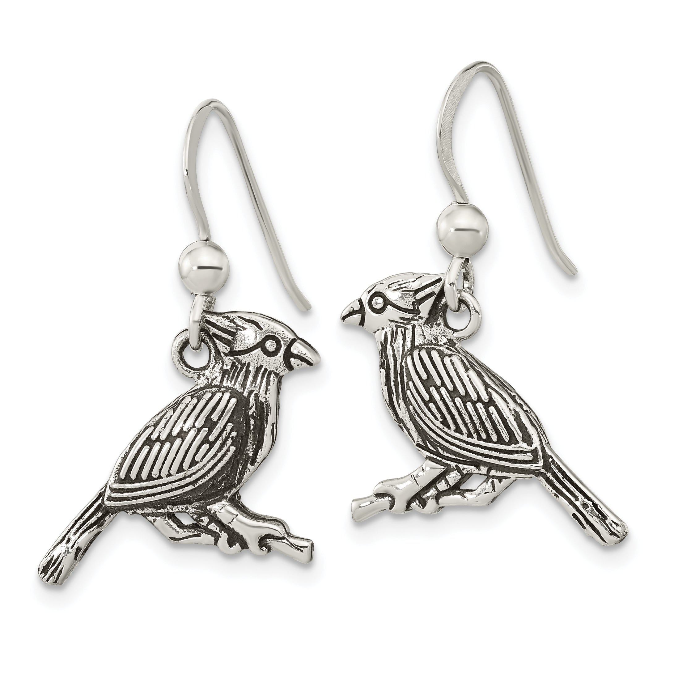 Sterling Silver Antiqued Bird on Branch Dangle Earrings Secondary image