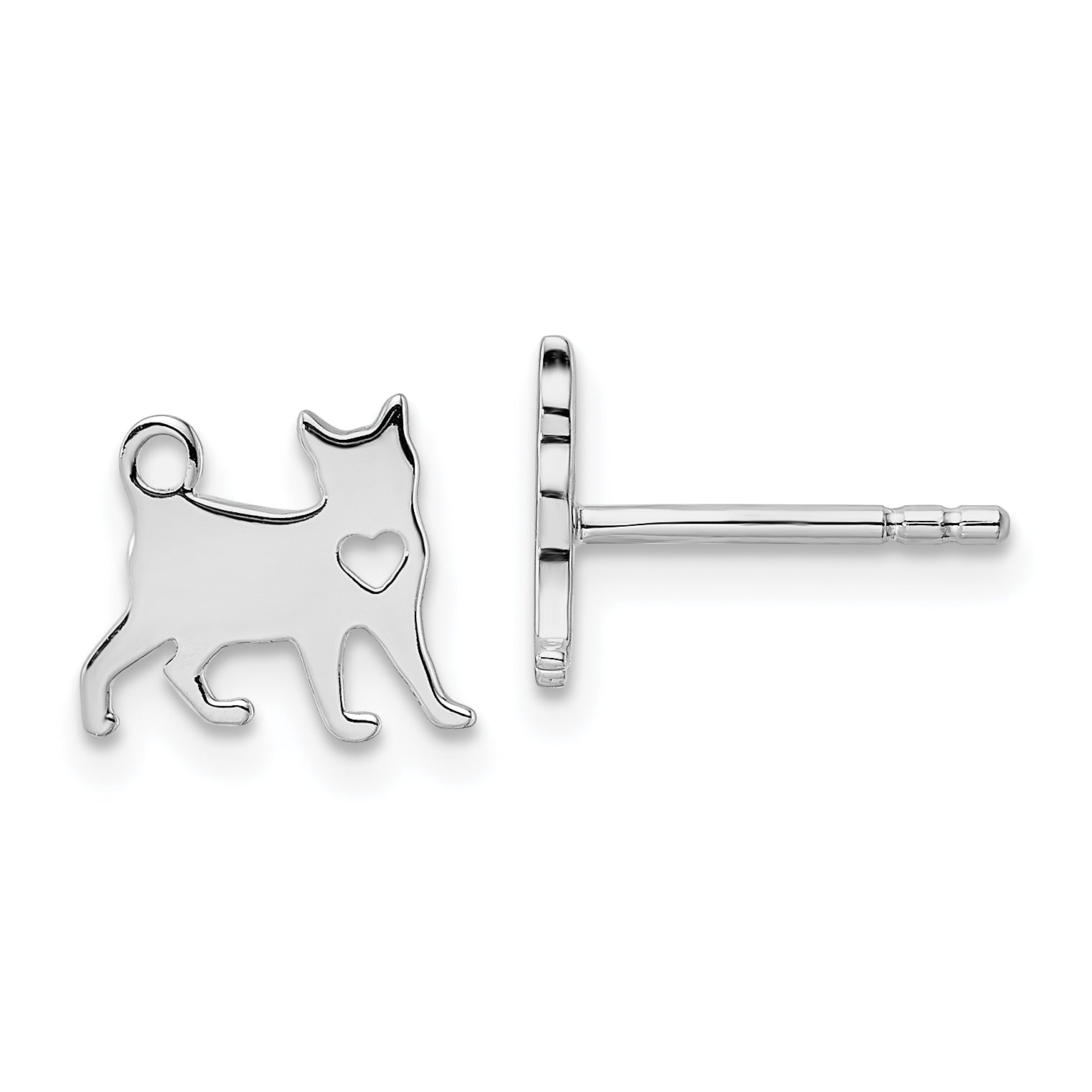 Sterling Silver Rhodium-plated Cat w/Heart Post Earrings Main image