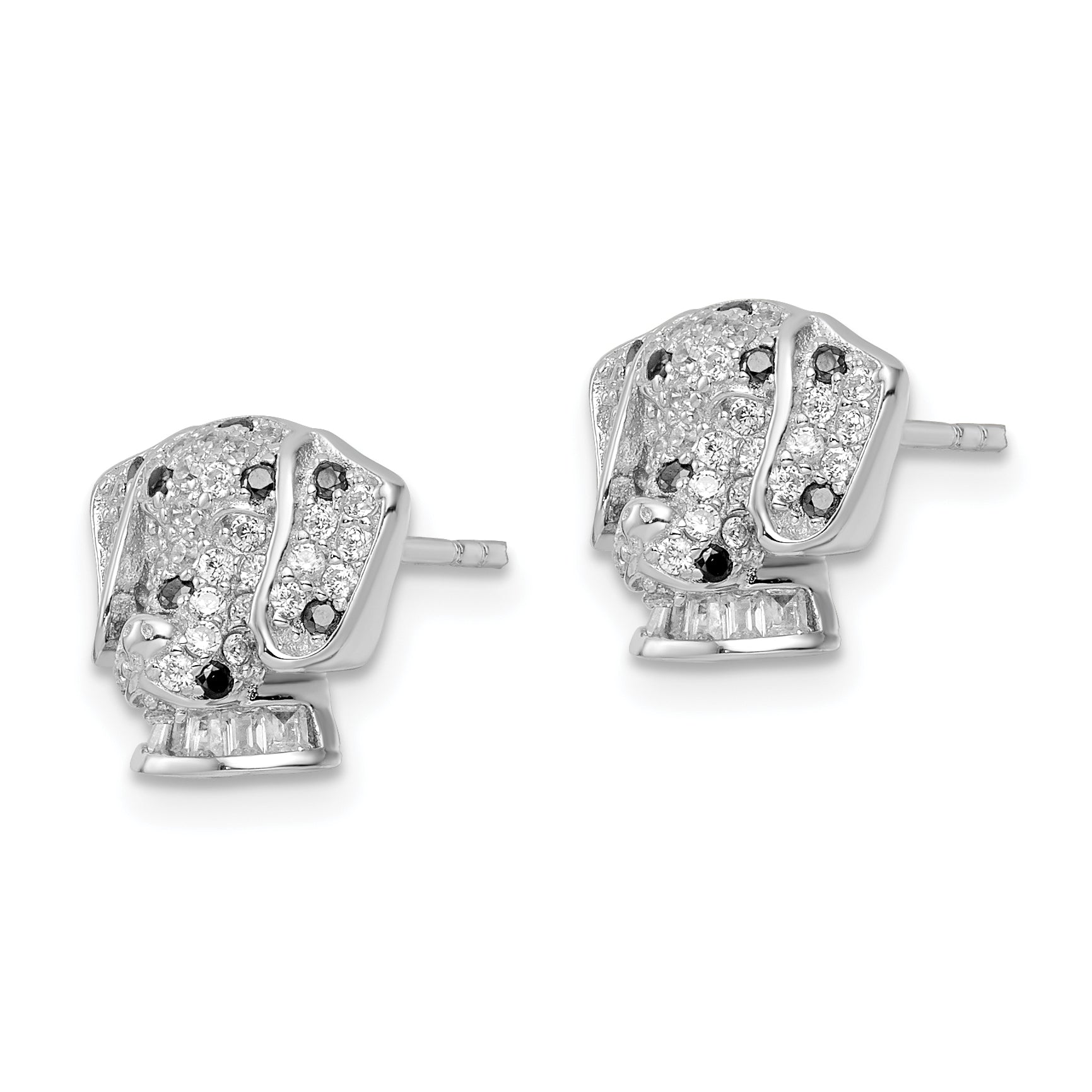 Sterling Silver Rhodium-plated Polished CZ Dalmatian Head Post Earrings Secondary image