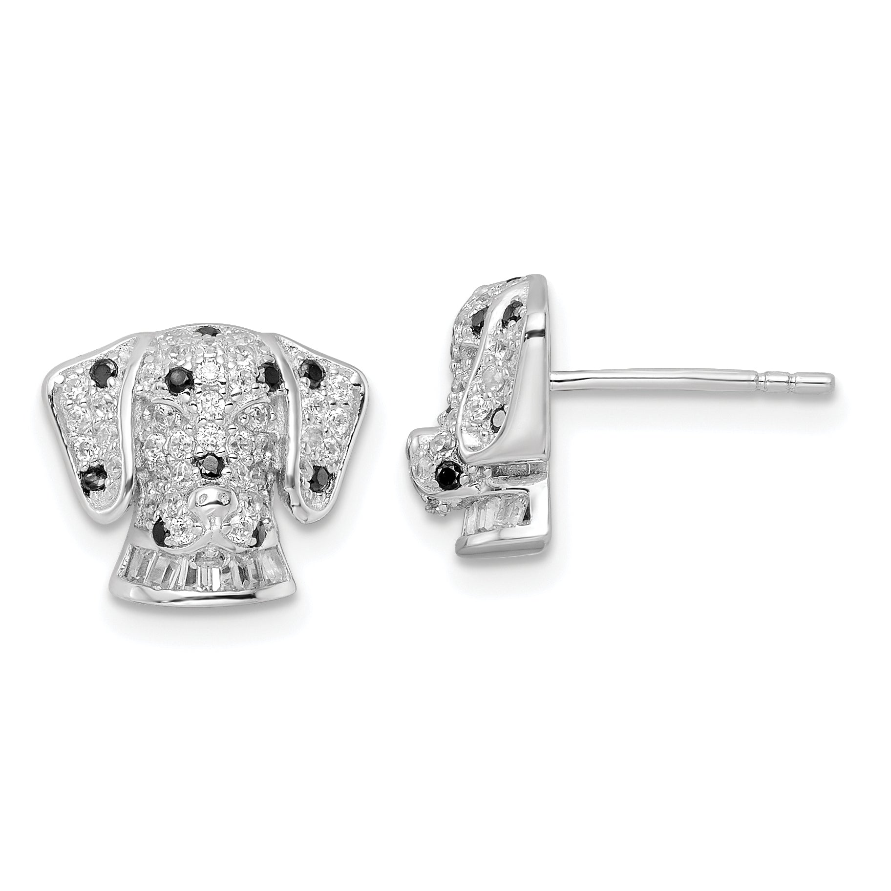 Sterling Silver Rhodium-plated Polished CZ Dalmatian Head Post Earrings Main image
