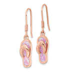 Sterling Silver Rose-tone Pink Created Opal Inlay Flip Flop Dangle Earrings
