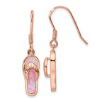 Sterling Silver Rose-tone Pink Created Opal Inlay Flip Flop Dangle Earrings