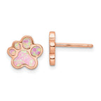 Sterling Silver Rose-tone Created Opal Inlay Pawprint Post Earrings