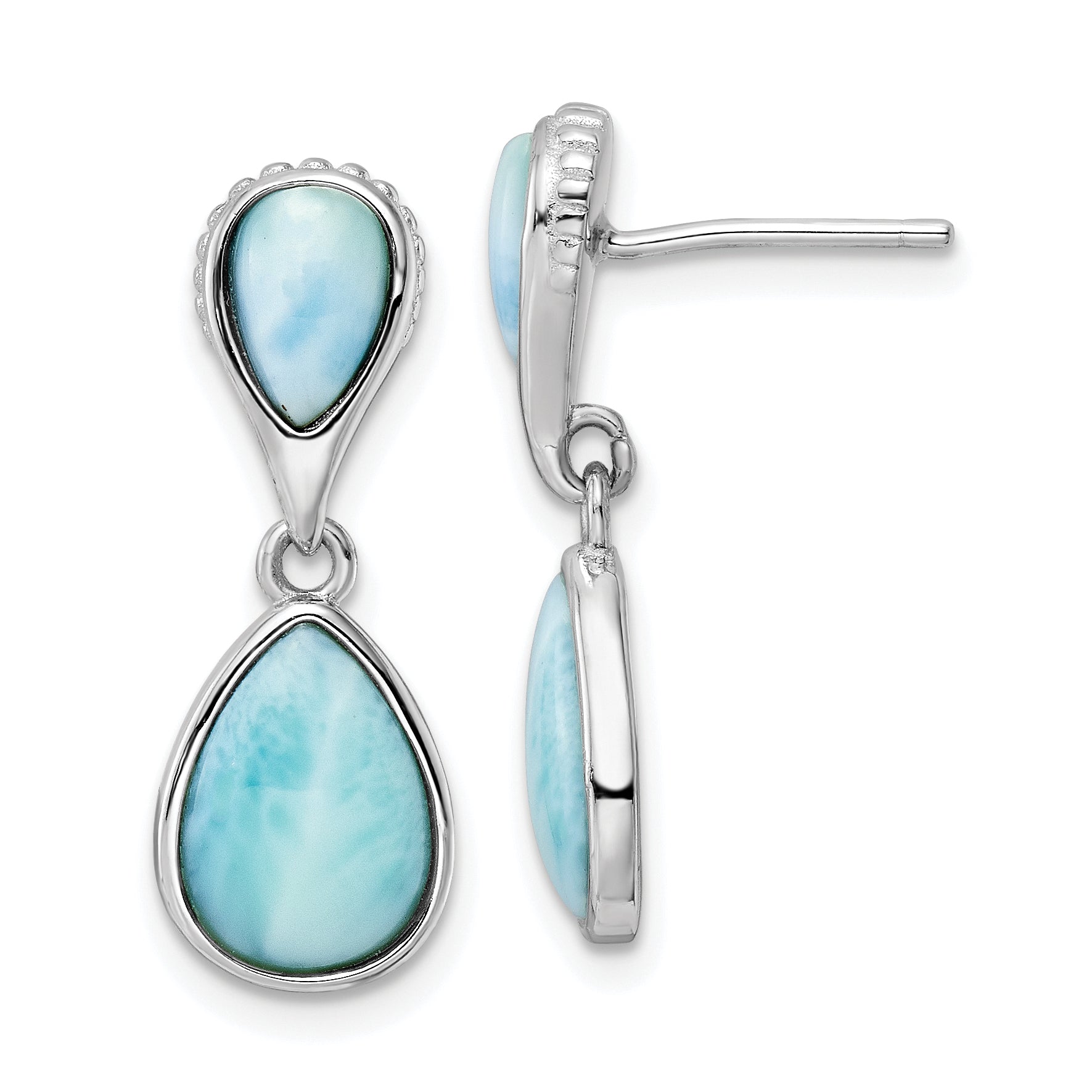 Sterling Silver Rhodium-plated Polished Pear Shape Larimar Dangle Earrings Main image