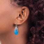 Sterling Silver Rhodium-plated Blue Lab Created Opal Octopus Dangle Earrings