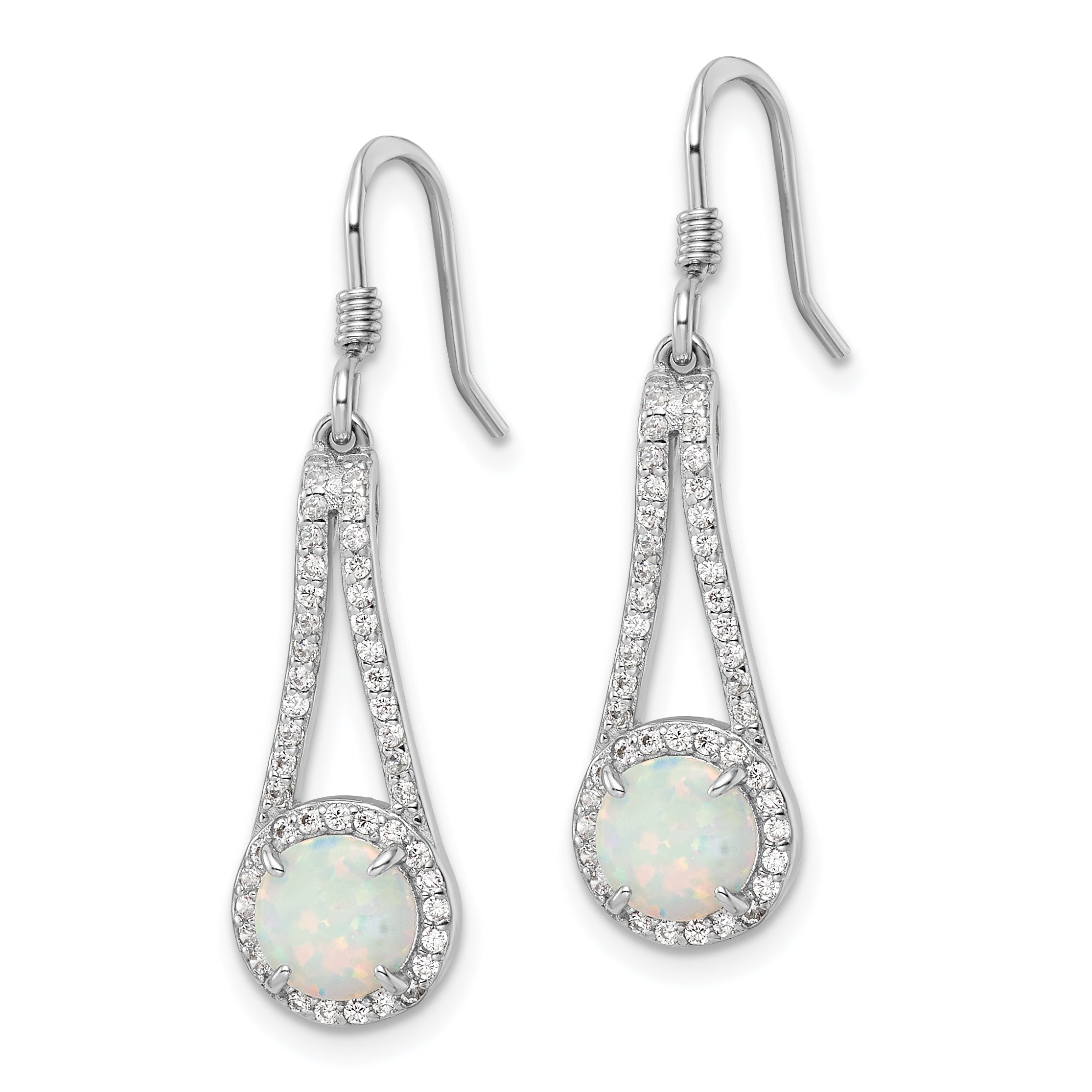 Sterling Silver Rhodium-plated CZ & White Created Opal Dangle Earrings Secondary image