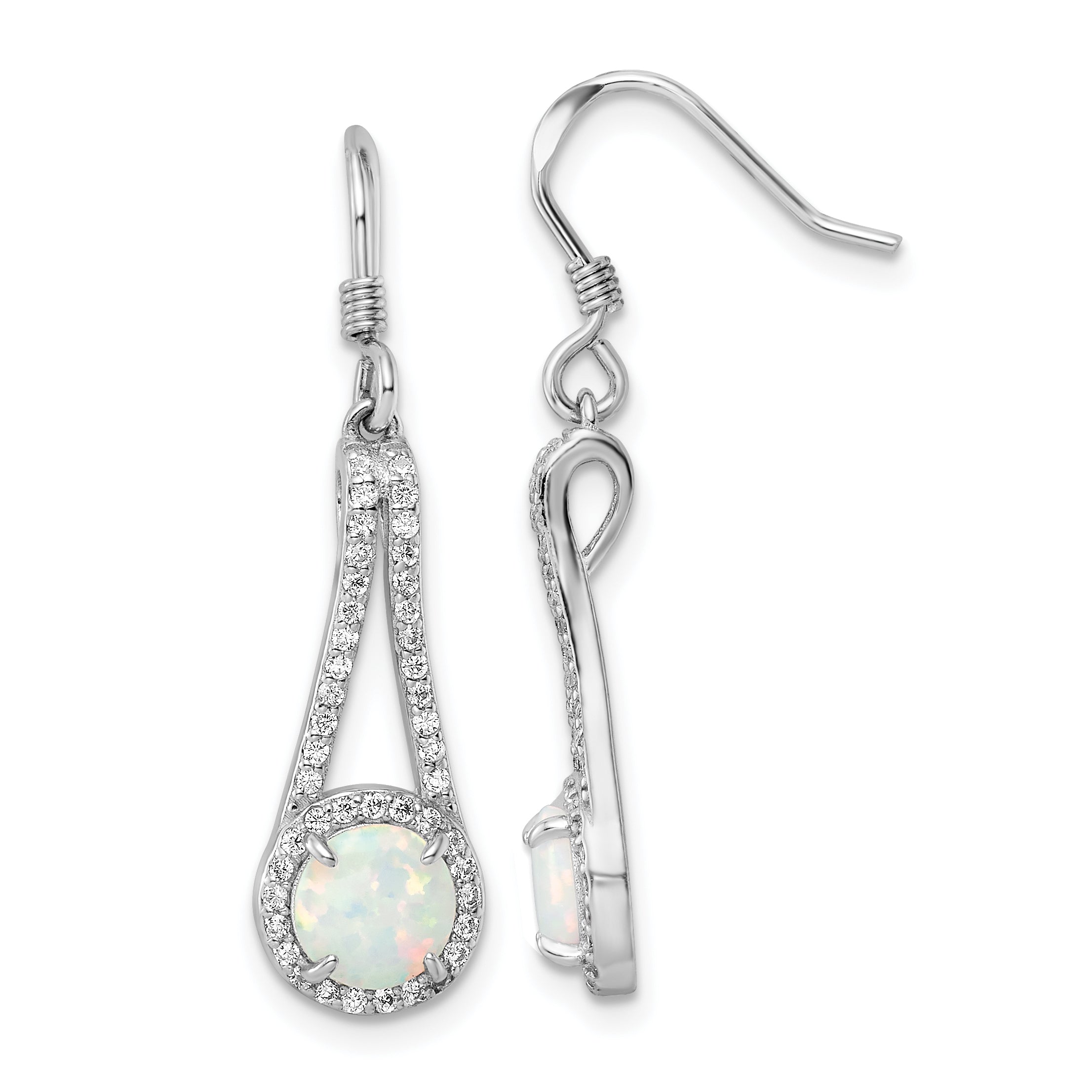 Sterling Silver Rhodium-plated CZ & White Created Opal Dangle Earrings Main image