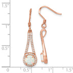 Sterling Silver Rose-tone Polished CZ & White Created Opal Dangle Earrings