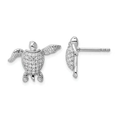 Sterling Silver Rhodium-plated CZ Sea Turtle Post Earrings