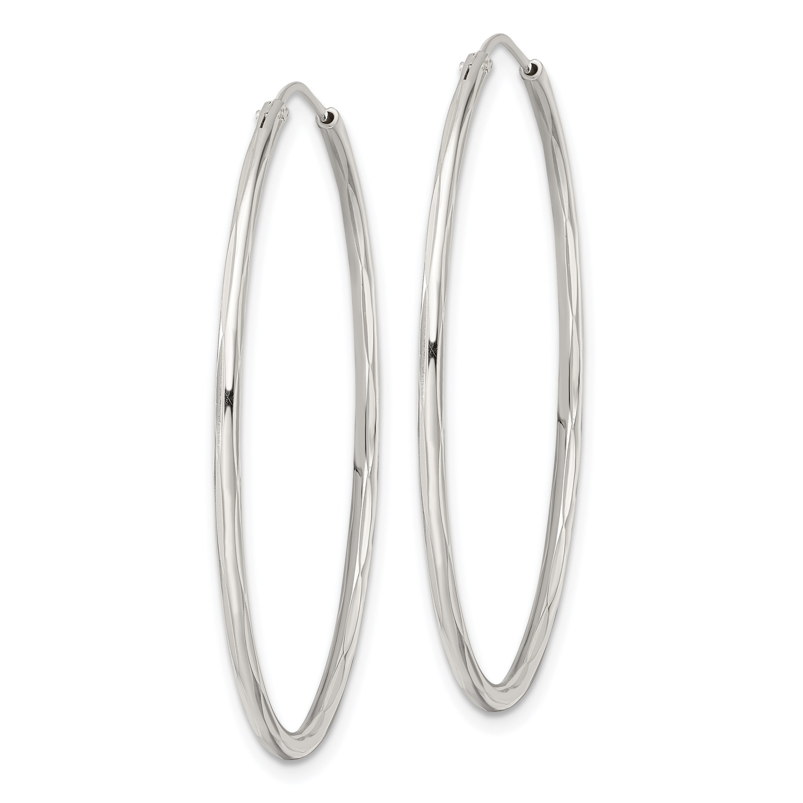 Sterling Silver Diamond-cut 1.5x40mm Endless Tube Hoop Earrings Secondary image