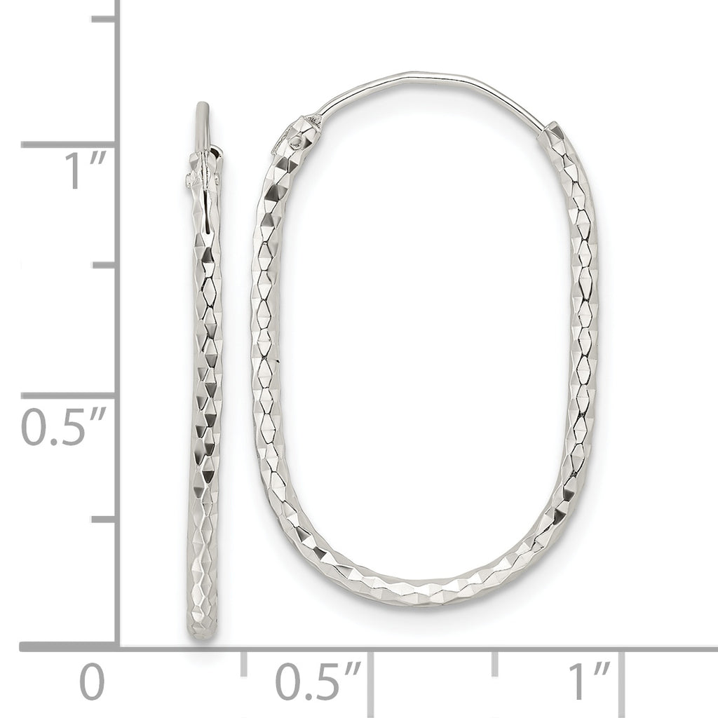 Sterling Silver Polished & D/C Oblong Endless Hoop Earrings