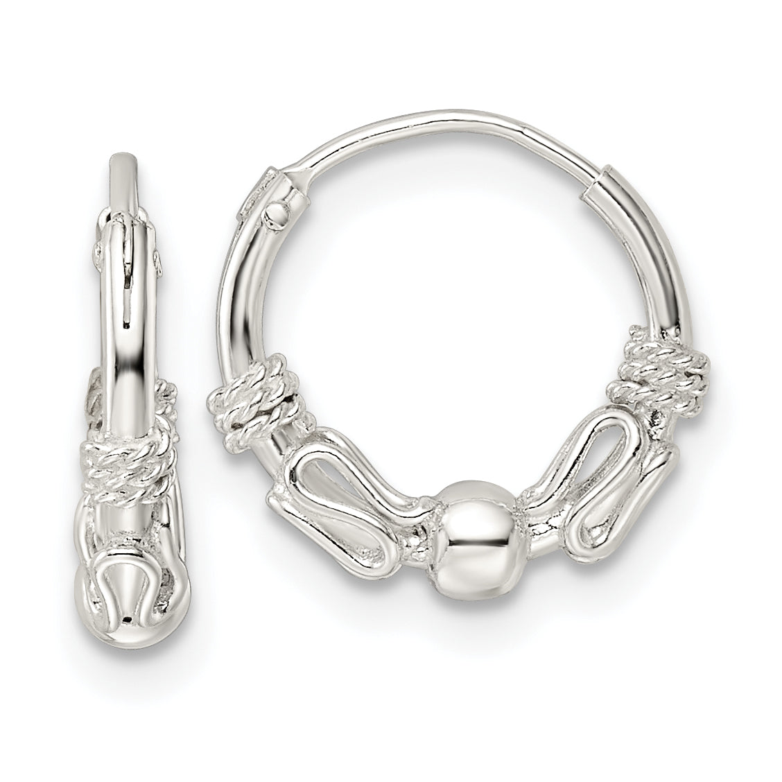 Sterling Silver Polished Beaded Circle Endless Hoop Earrings Main image