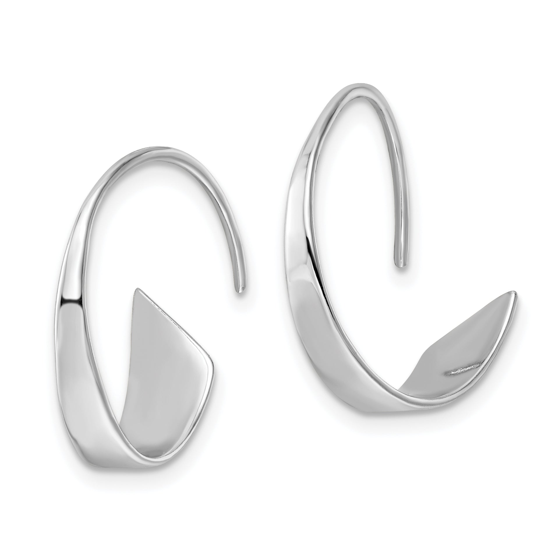 Sterling Silver Rhodium-plated Polished Flat Bar Hoop Threader Earrings Secondary image