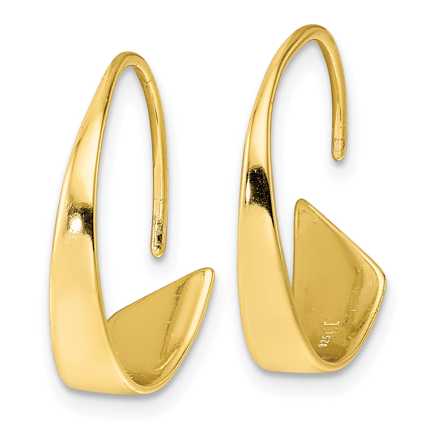 Sterling Silver Gold-tone Polished Flat Bar Hoop Threader Earrings Secondary image