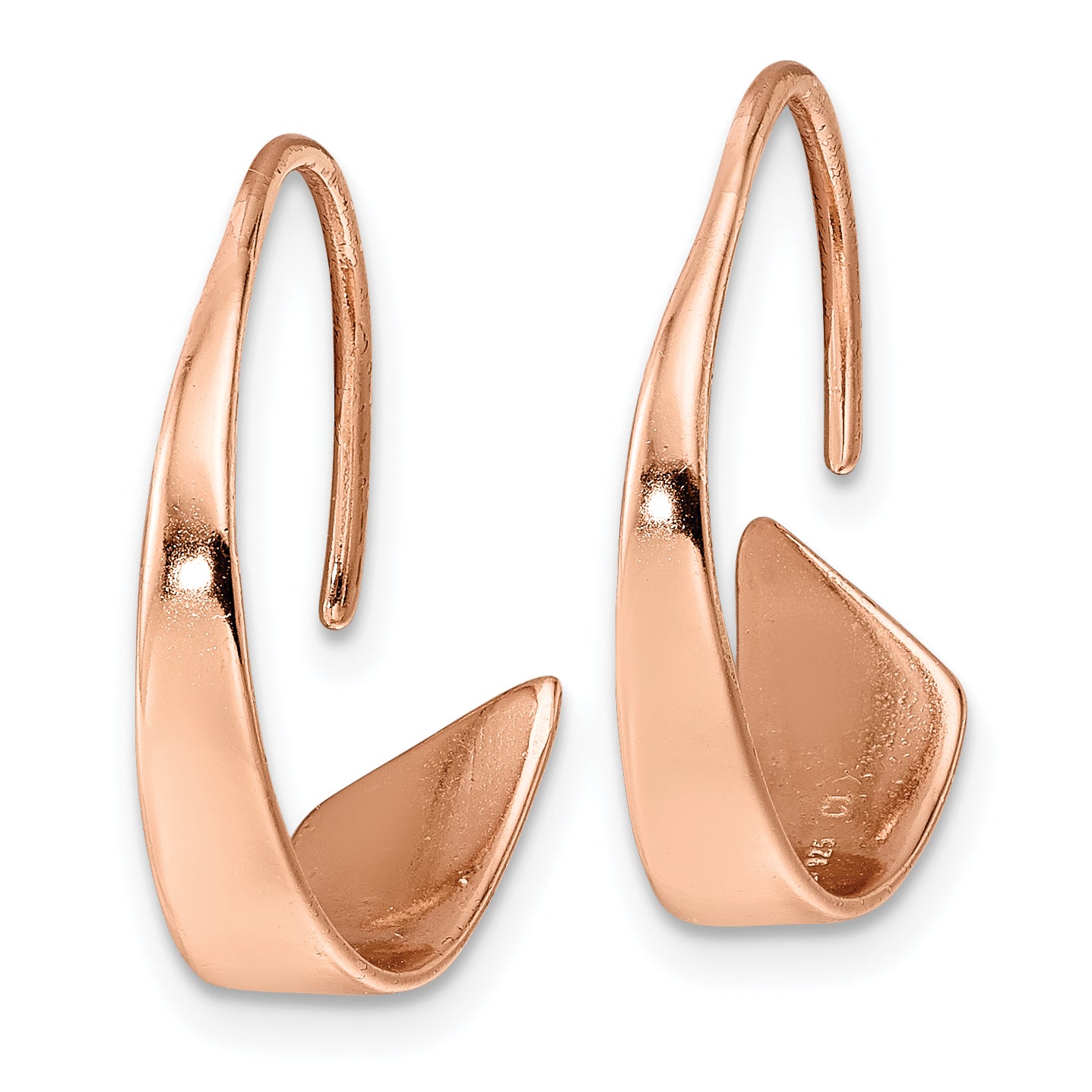 Sterling Silver Rose-tone Polished Flat Bar Hoop Threader Earrings Secondary image