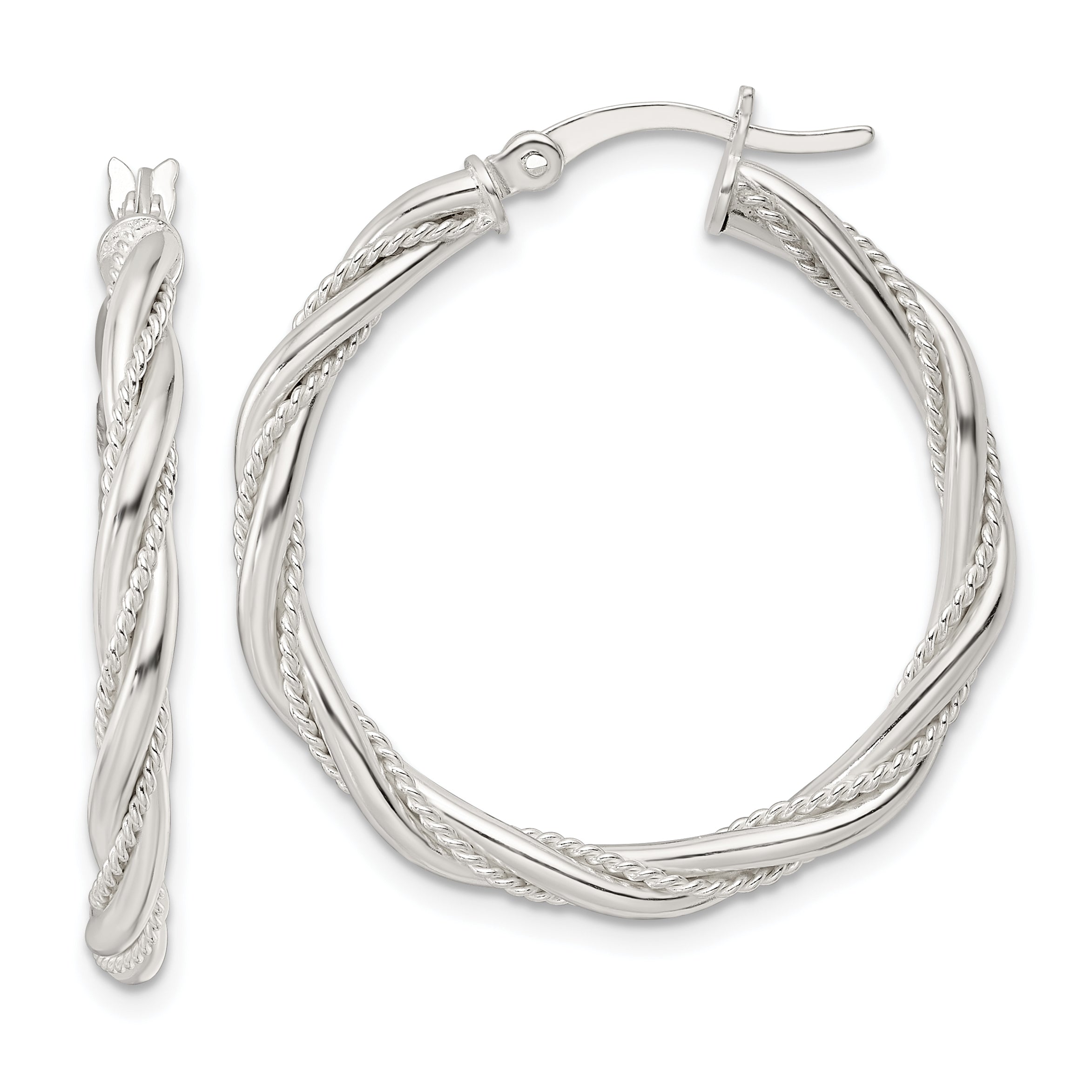 Sterling Silver Polished Twisted Rope Hoop Earrings Main image