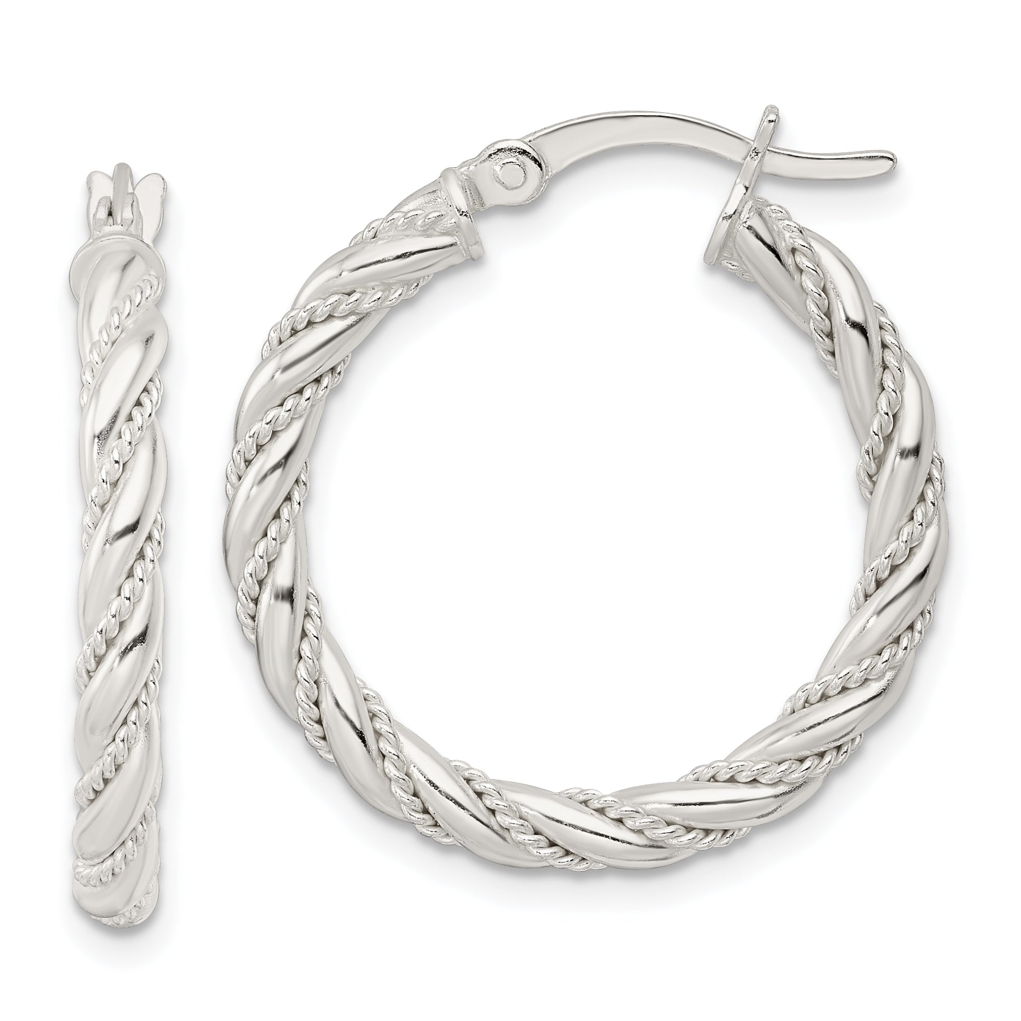 Sterling Silver Polished Twisted Rope Hoop Earrings Main image