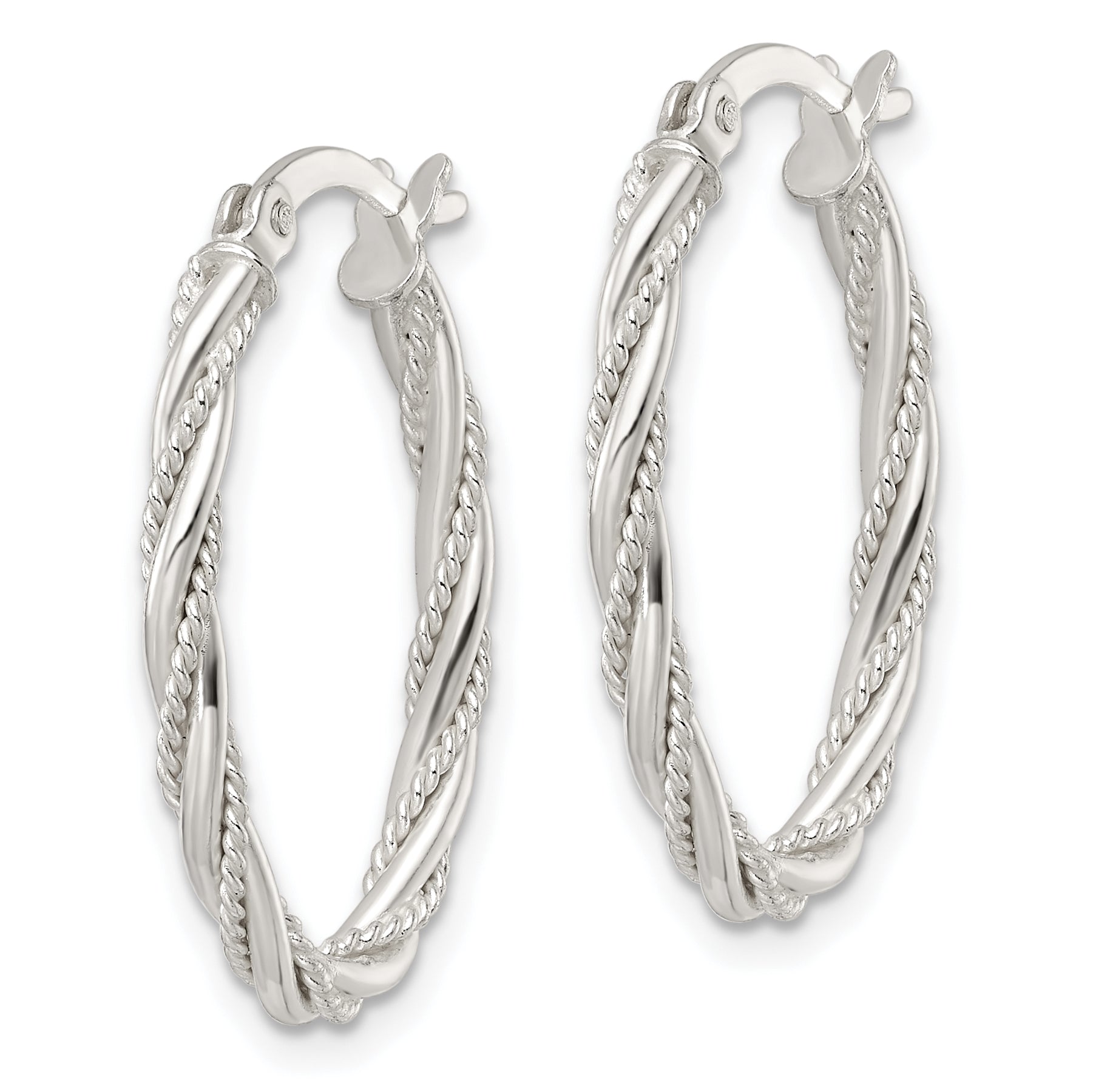 Sterling Silver Polished Twisted Rope Oval Hoop Earrings Secondary image