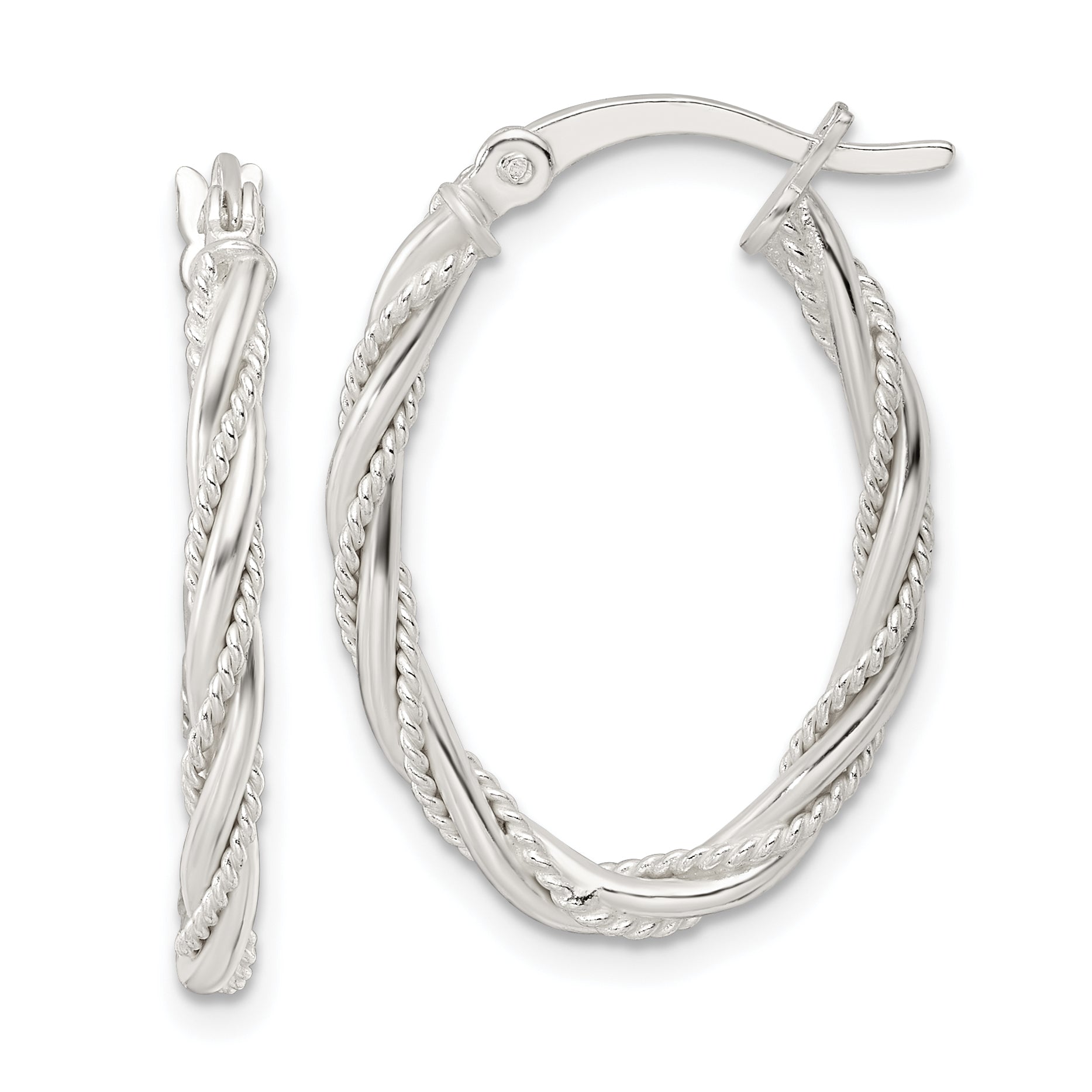 Sterling Silver Polished Twisted Rope Oval Hoop Earrings Main image