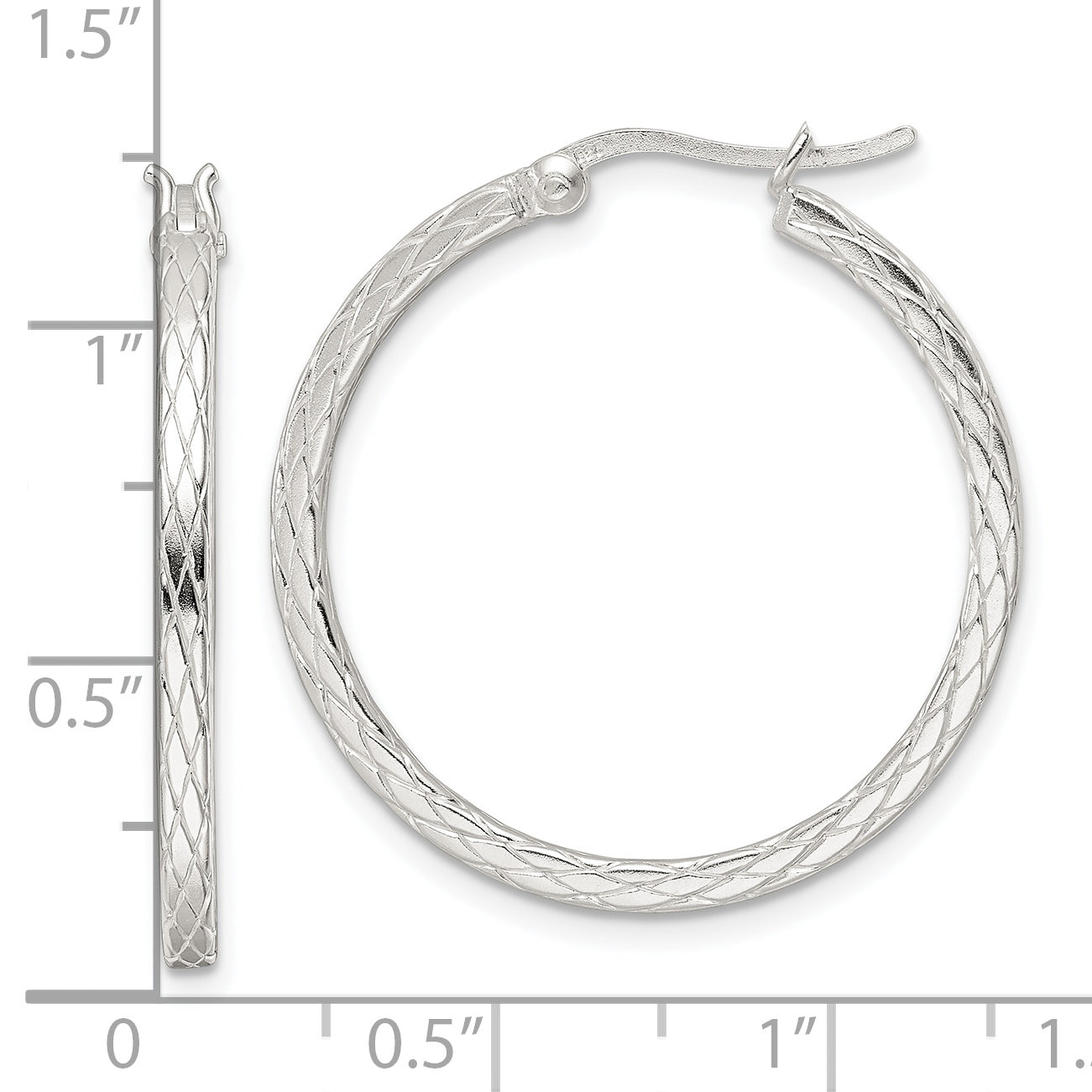 Sterling Silver Rhodium-plated Diamond Pattern Hoop Earrings