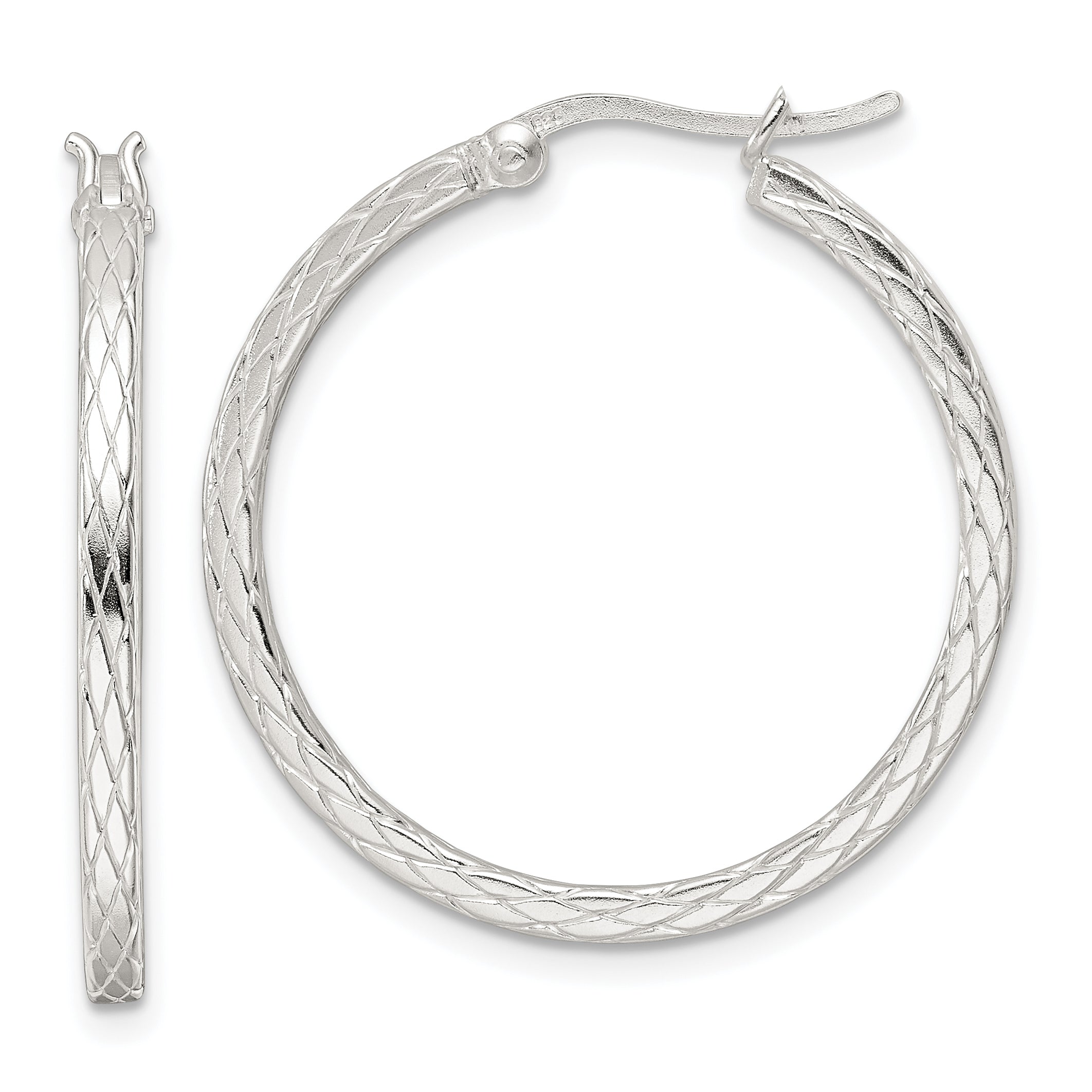 Sterling Silver Rhodium-plated Diamond Pattern Hoop Earrings Main image